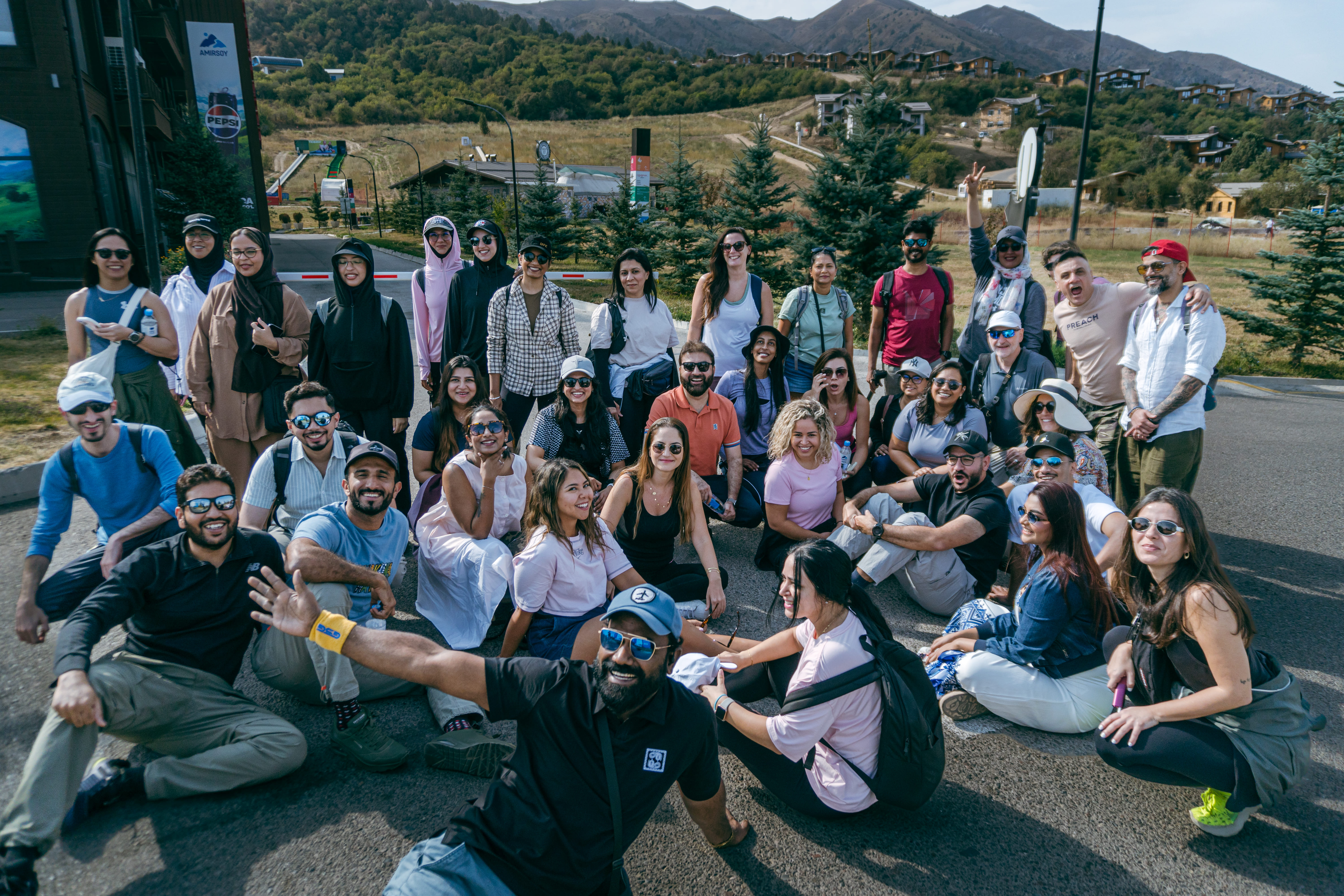 Group of travelers celebrating