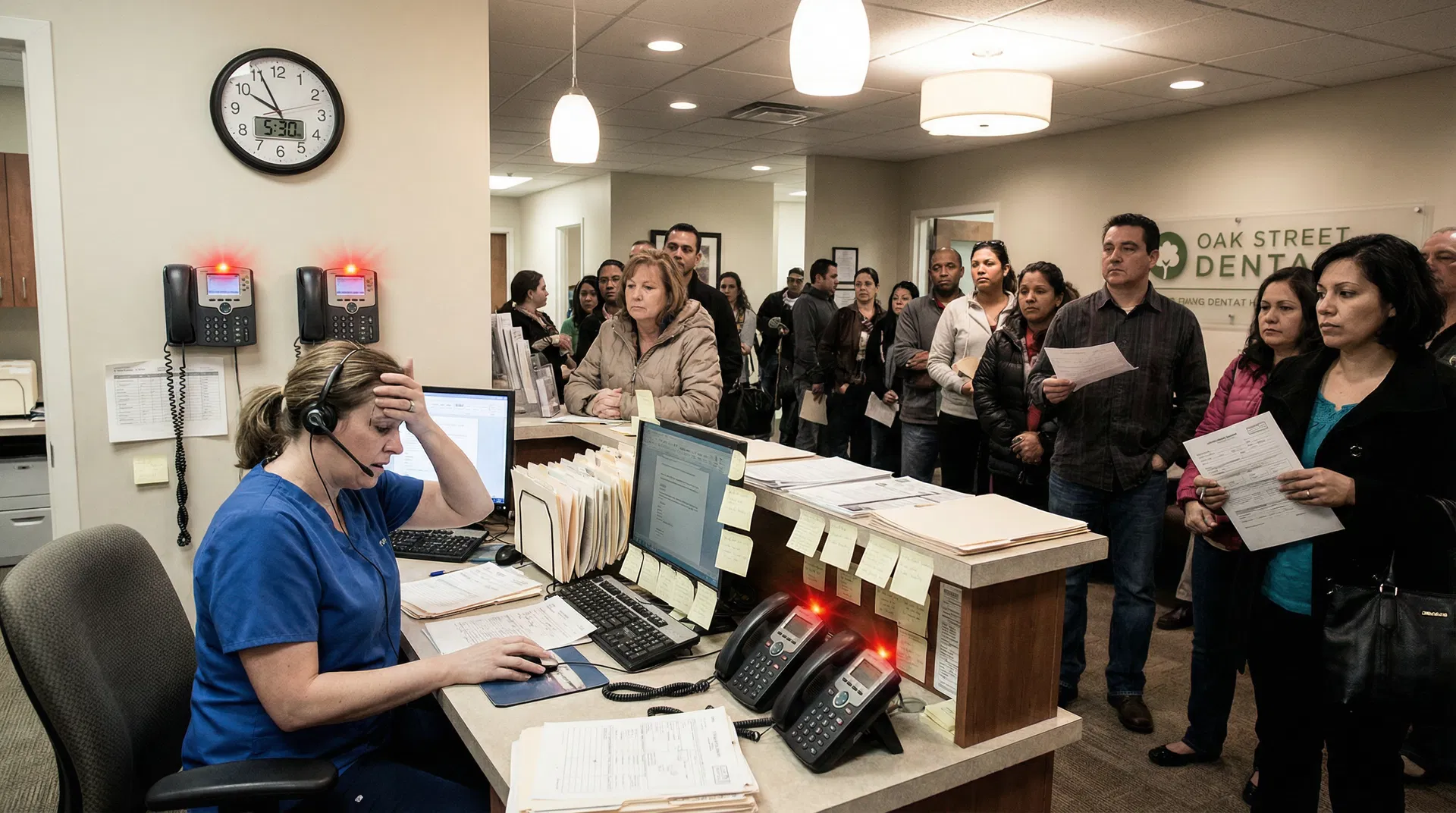 Preobremenjena zobozdravstvena recepcionarja