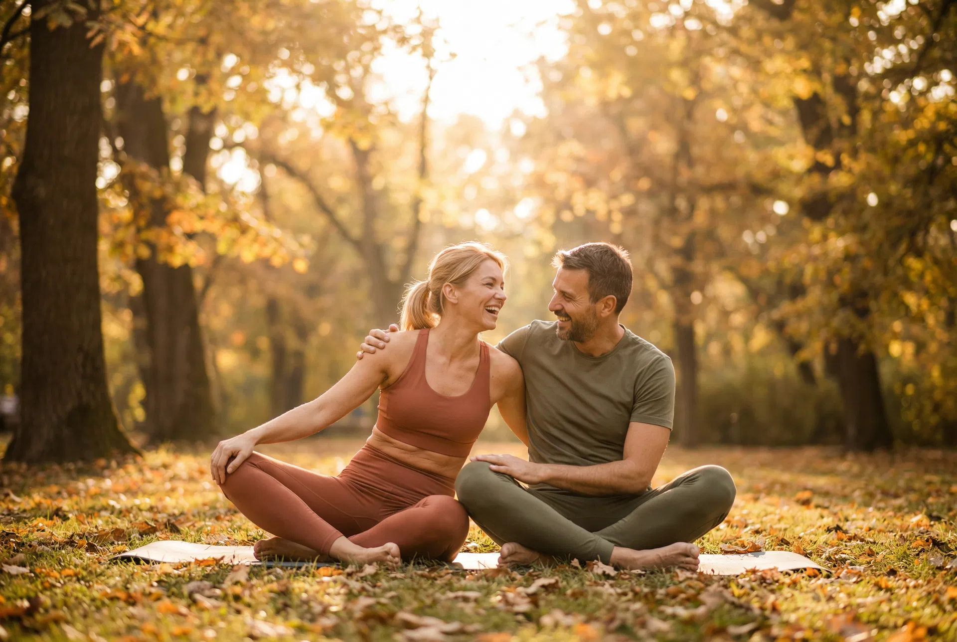 Glückliches Paar beim Training im Park