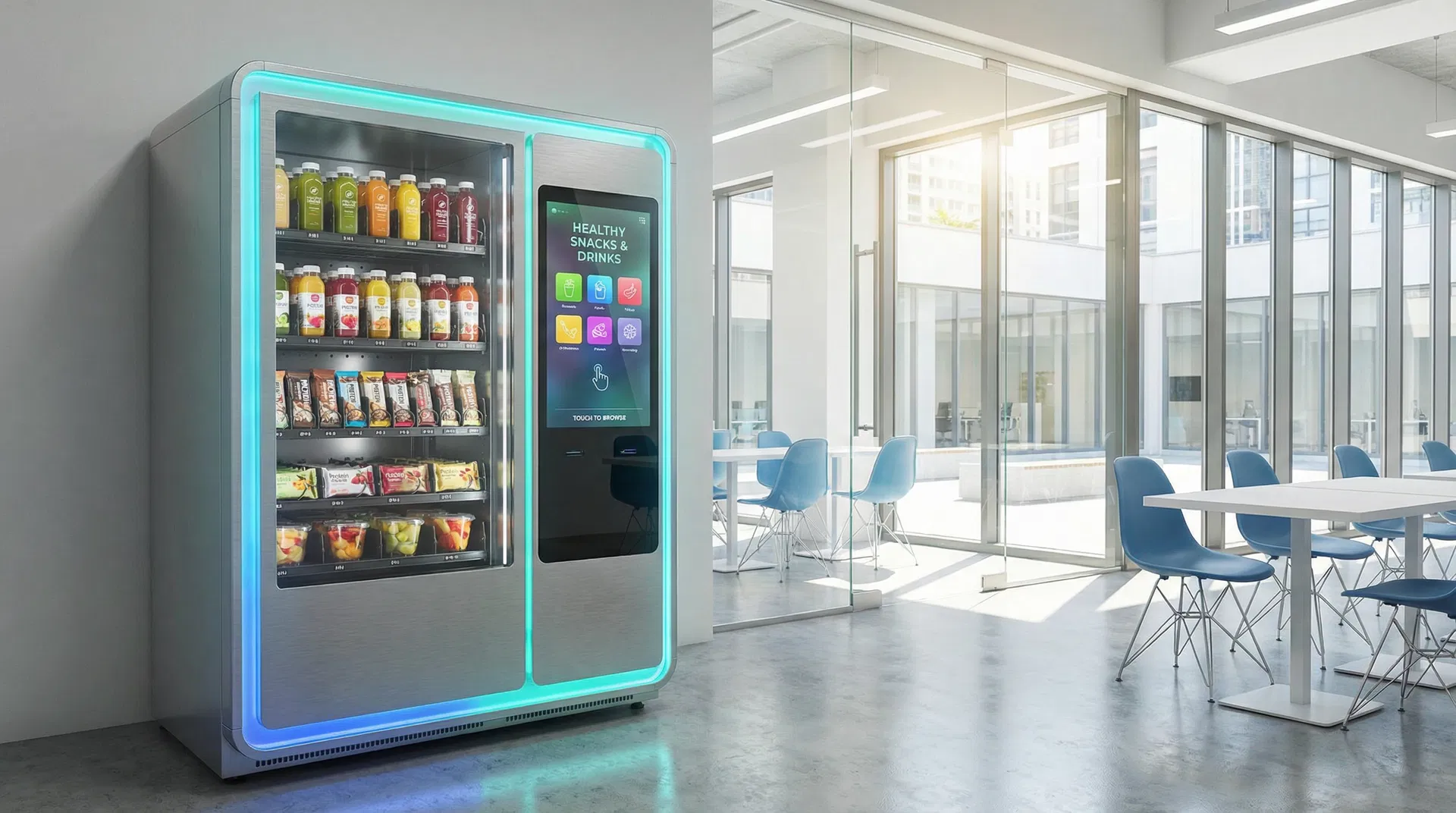 Smart vending cooler in modern office