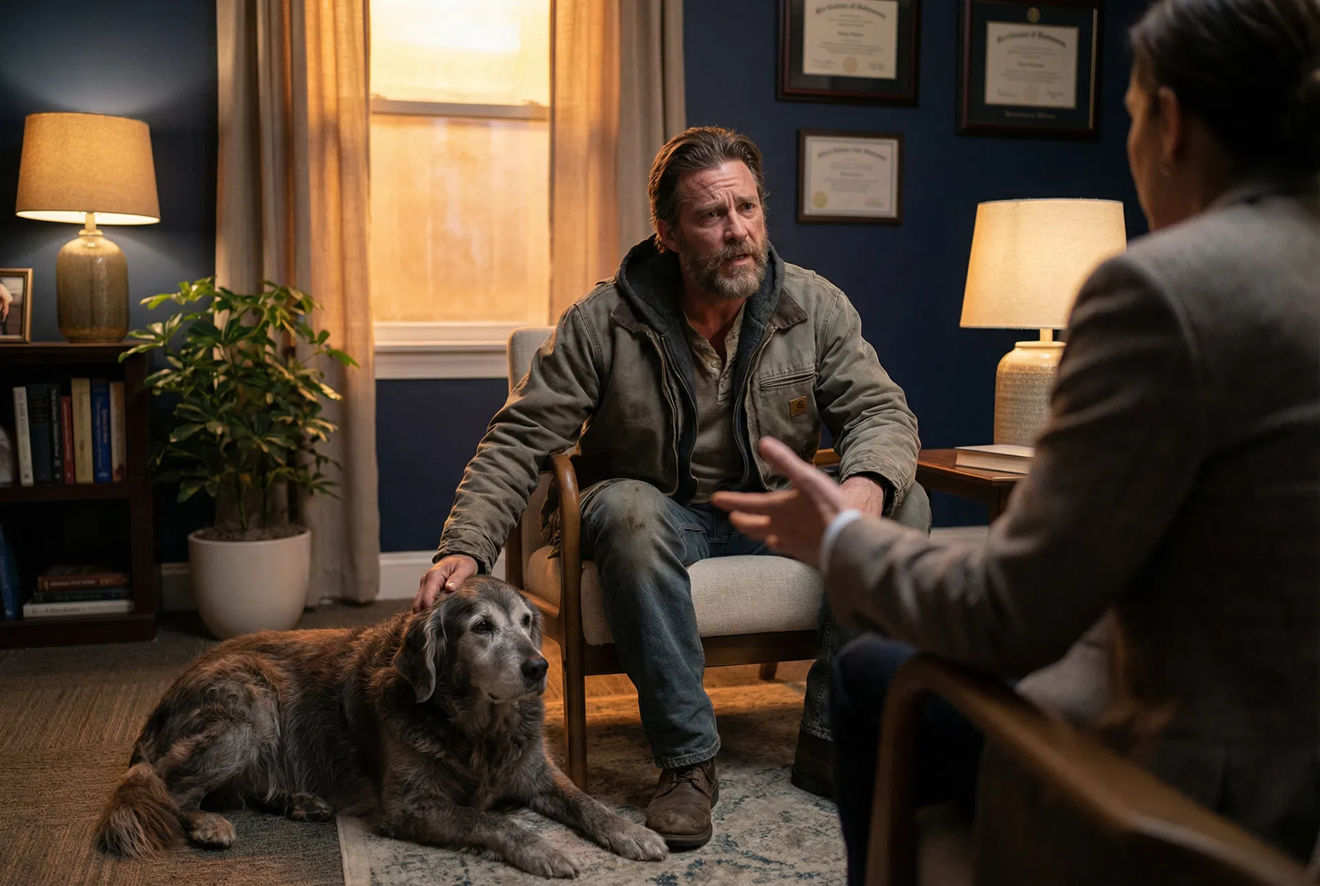 Veteran in therapy session with dog