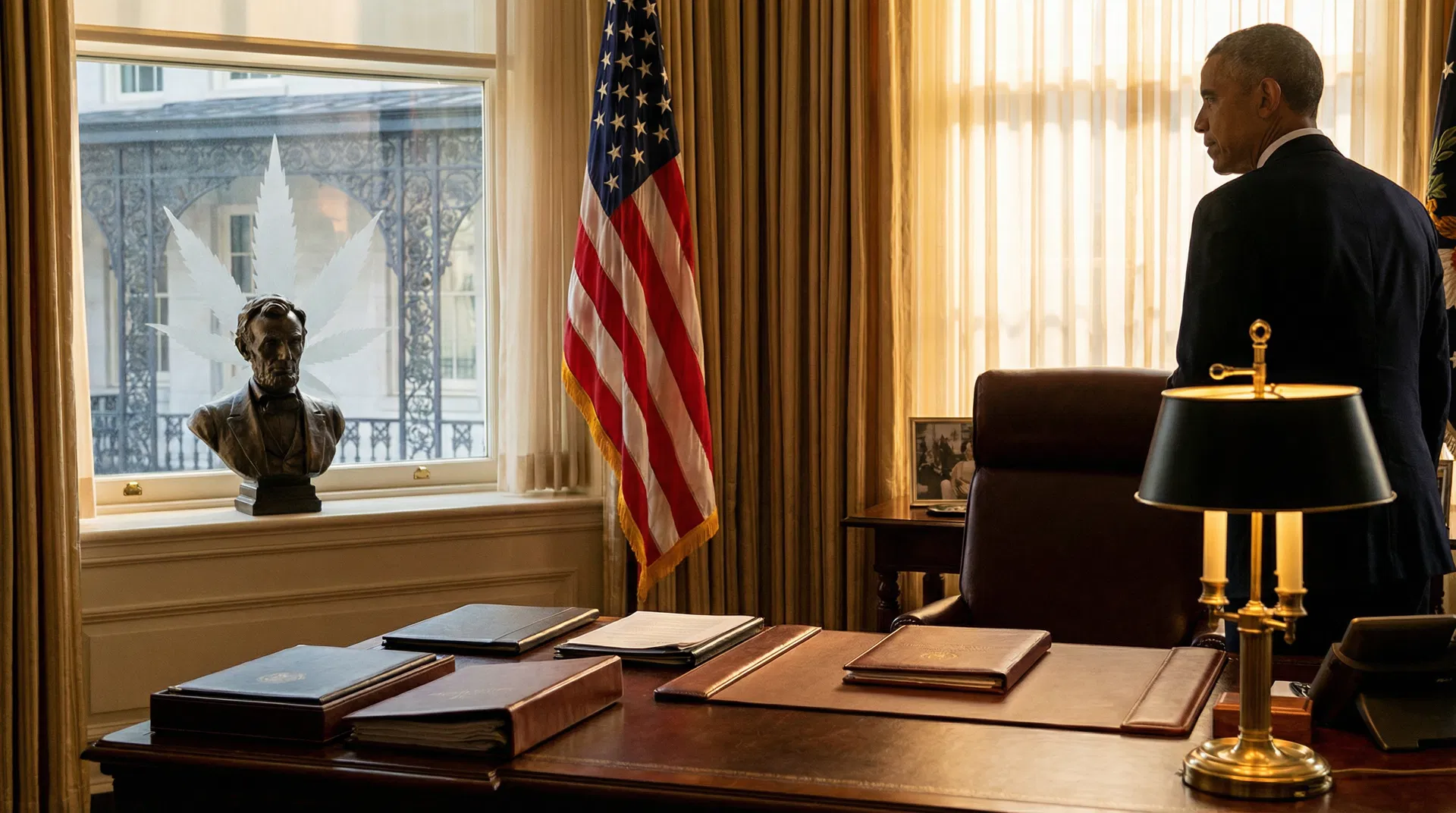Presidential executive office with American flag representing federal cannabis legalization leadership and state-by-state reform in 2026