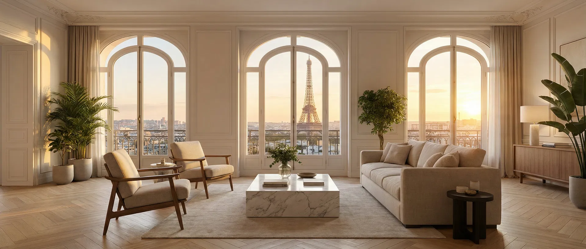 Salon moderne avec vue panoramique — EN MODE IMMO, agence immobilière neuf et ancien