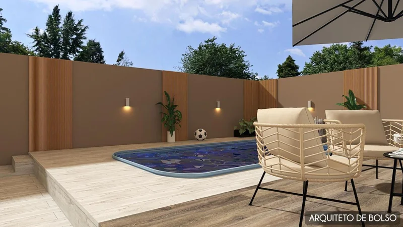 Area Externa Piscina Deck Madeira Ripado