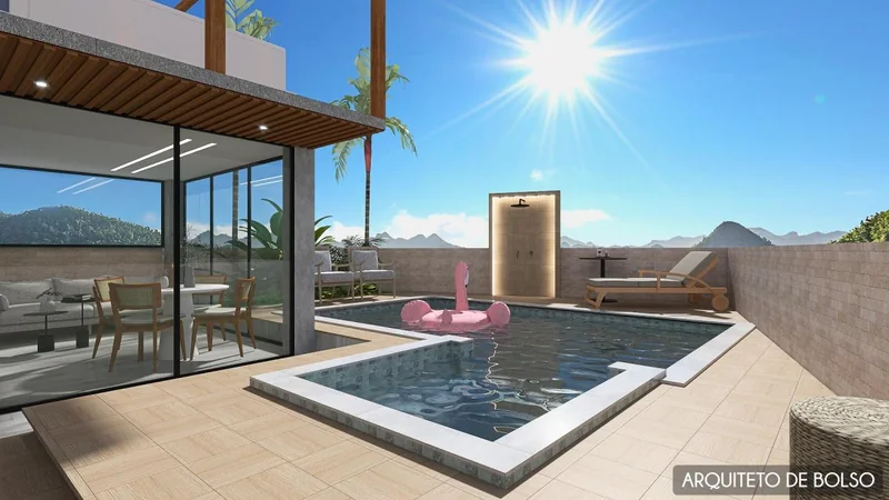 Area Externa Piscina Deck Madeira Vista Montanha