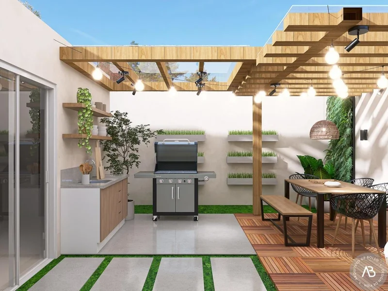 Area Gourmet Churrasqueira Pergolado Madeira