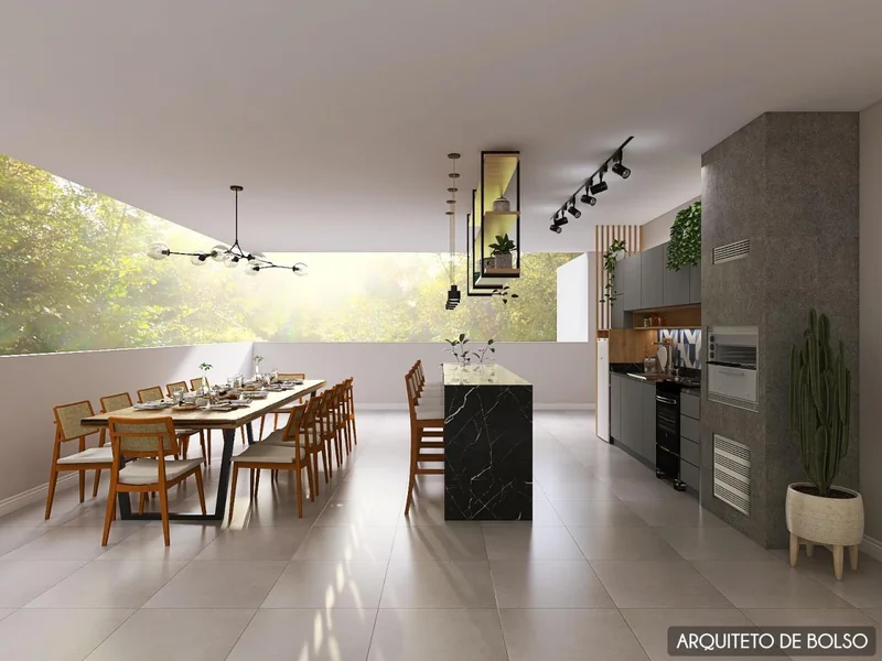 Area Gourmet Integrada Ilha Marmore Churrasqueira