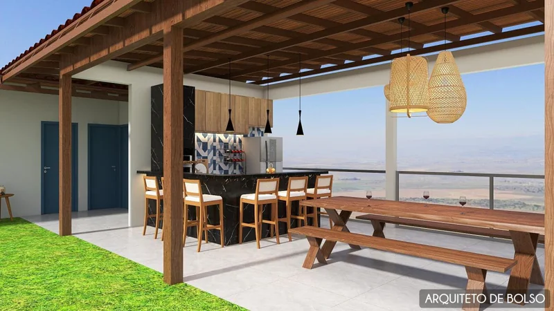 Area Gourmet Madeira Pergolado Vista Panoramica