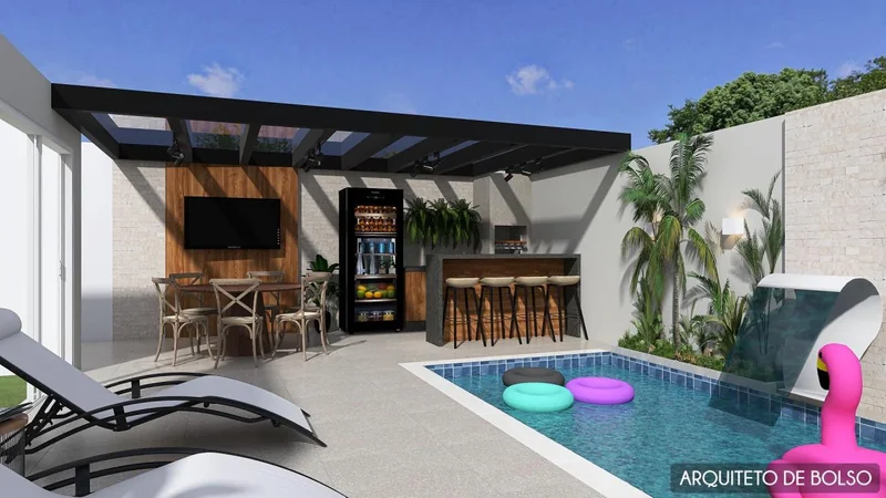 Area Lazer Piscina Churrasqueira Pergolado
