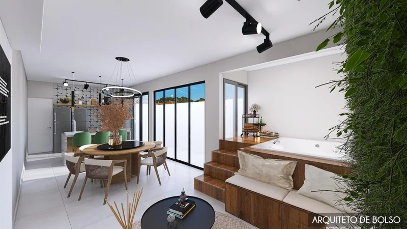 Area Social Integrada Jacuzzi Parede Verde