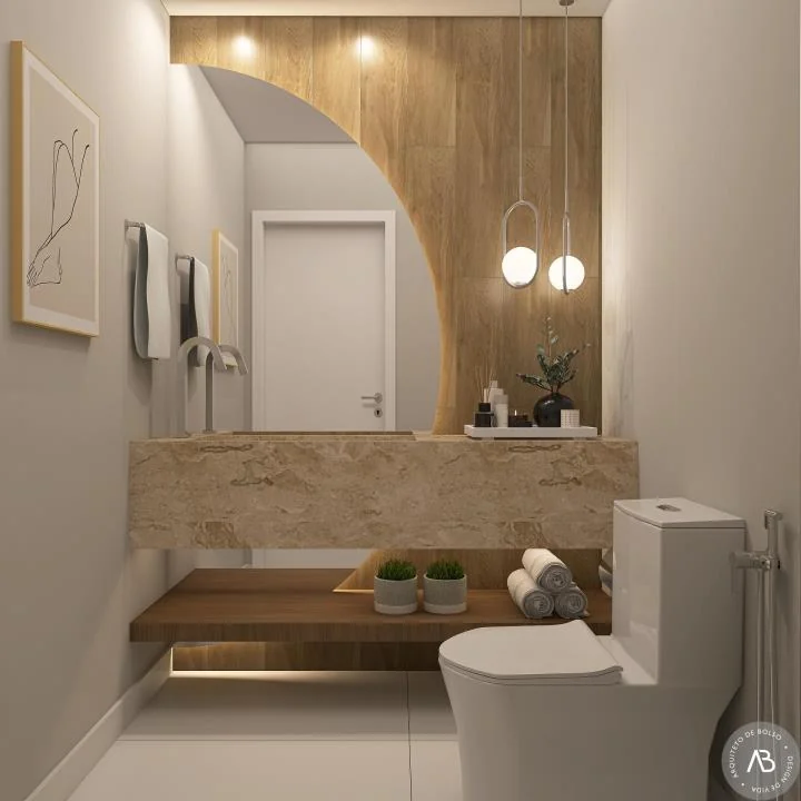 Banheiro Moderno Cuba Pedra Espelho Organico