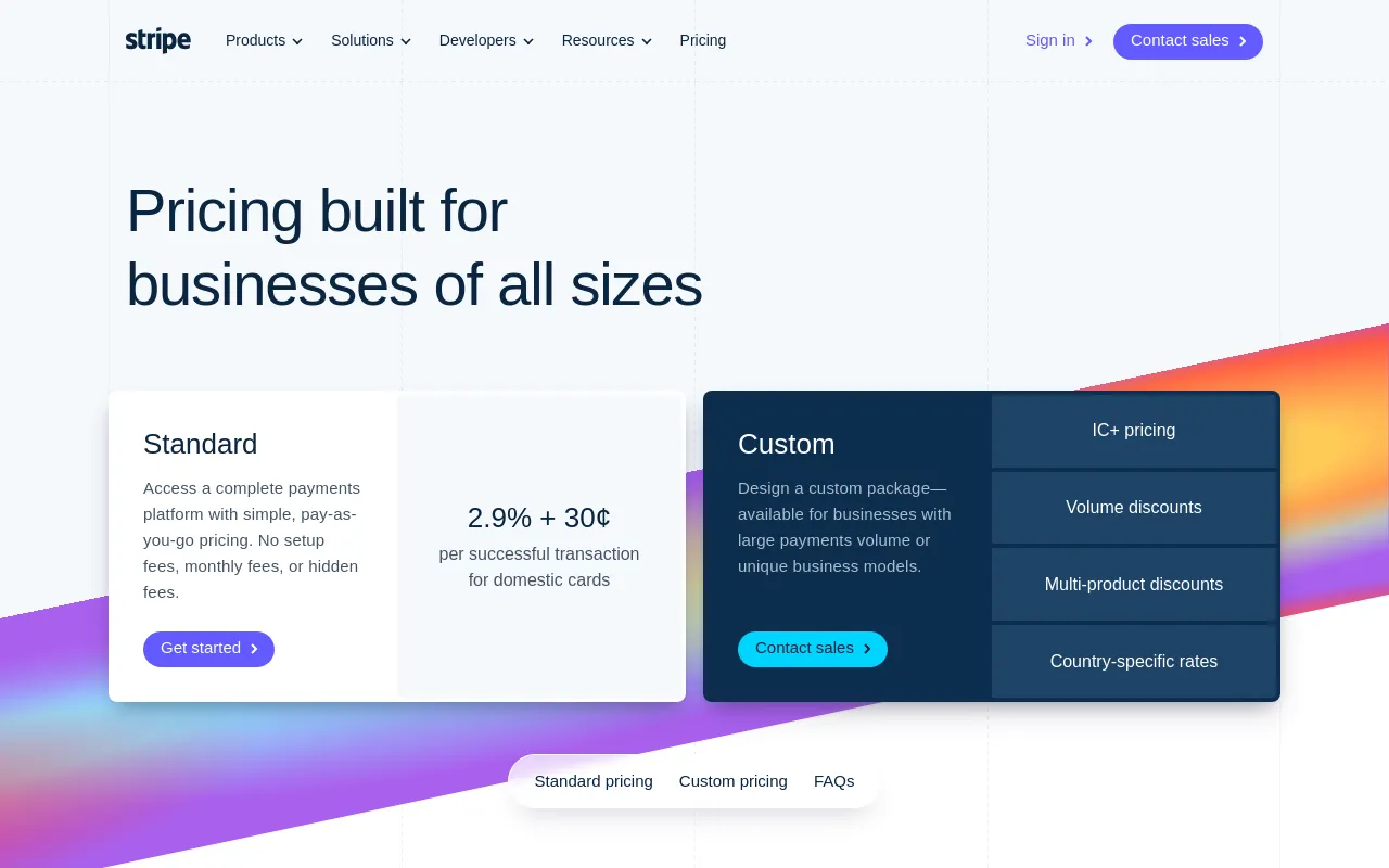 Screenshot of stripe.com homepage
