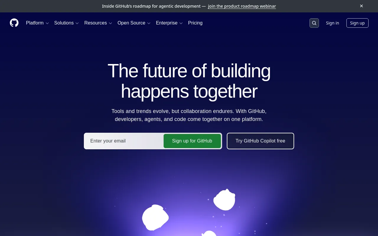 Screenshot of github.com homepage