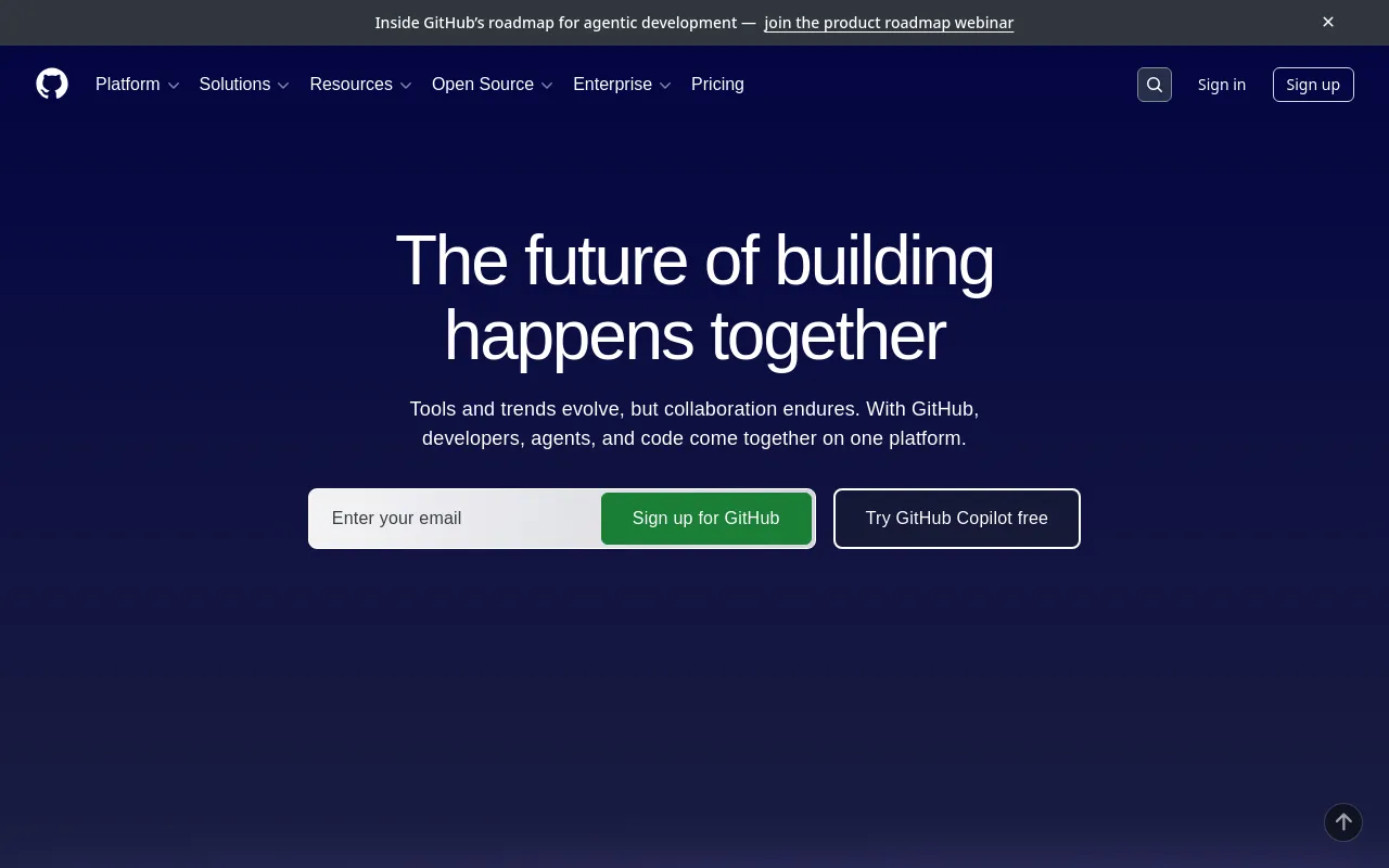 Screenshot of github.com homepage