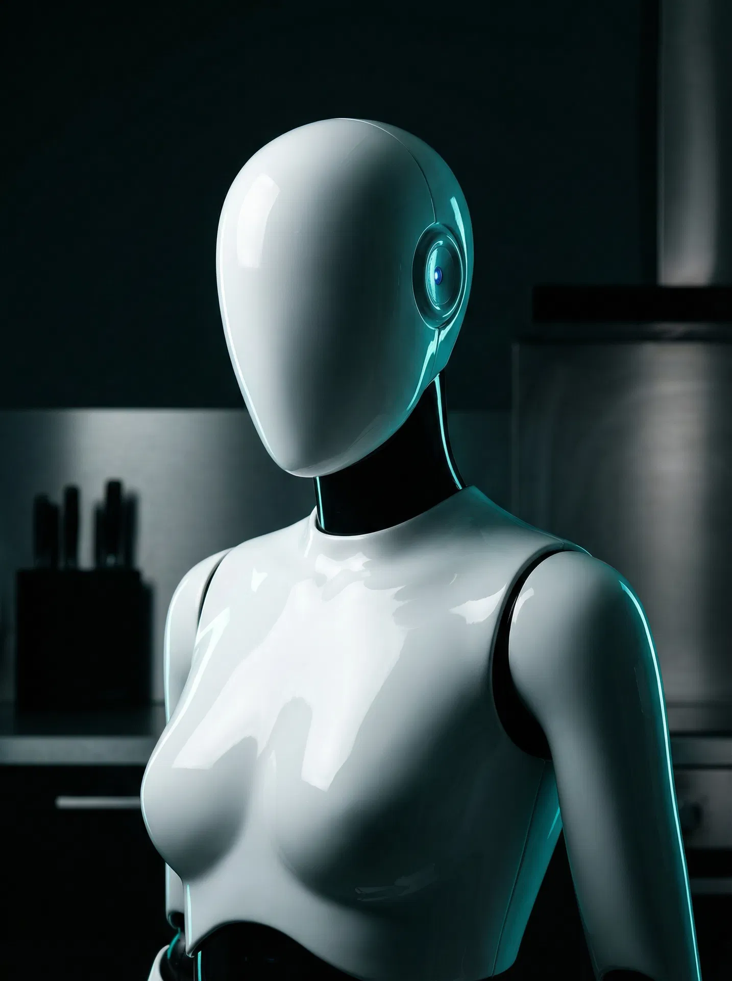 Home AI robot in a modern kitchen