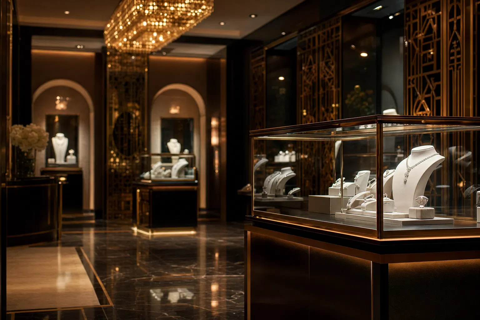 Luxury jewelry boutique interior