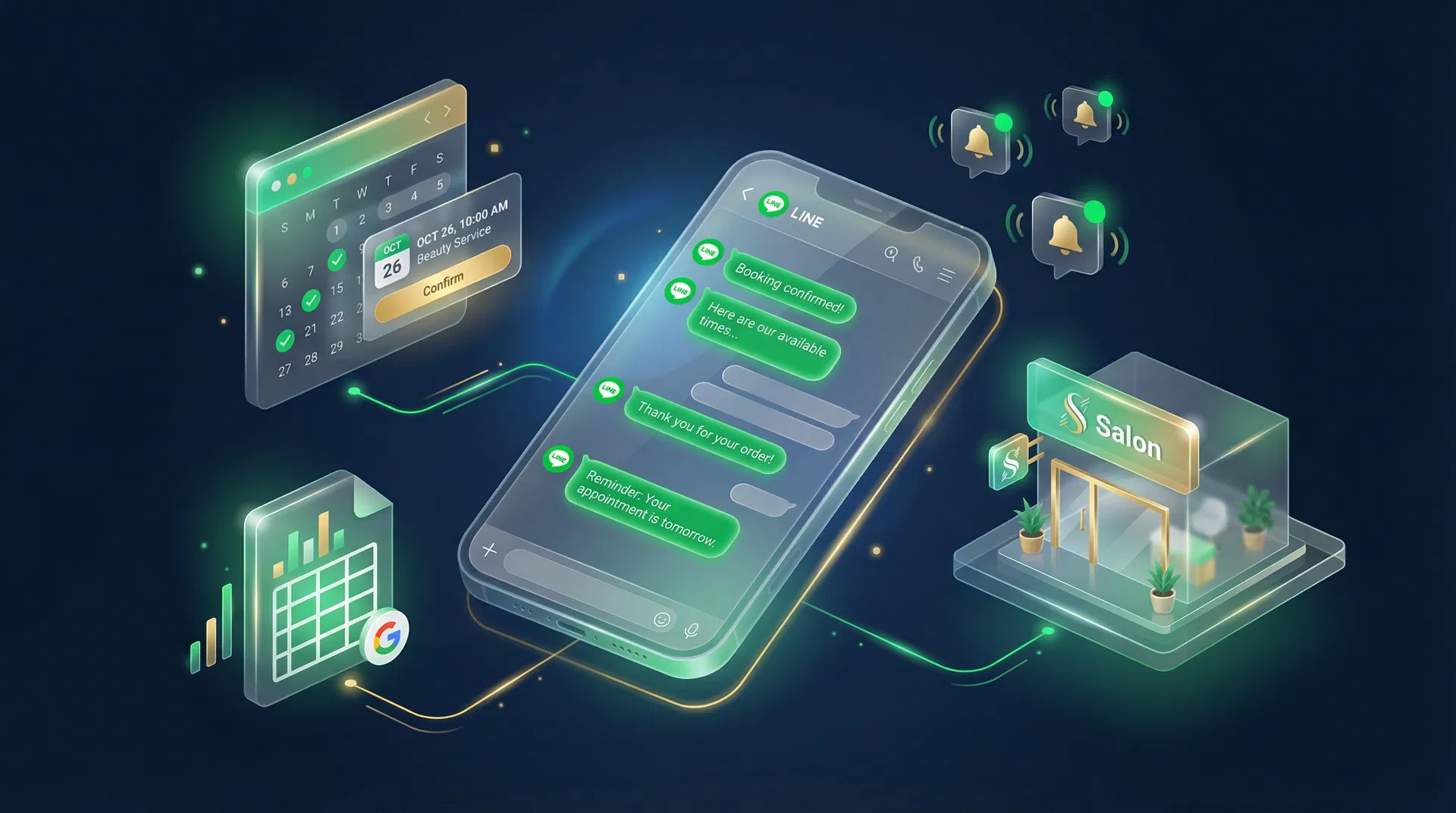 LINE 自動回覆與預約系統示意圖