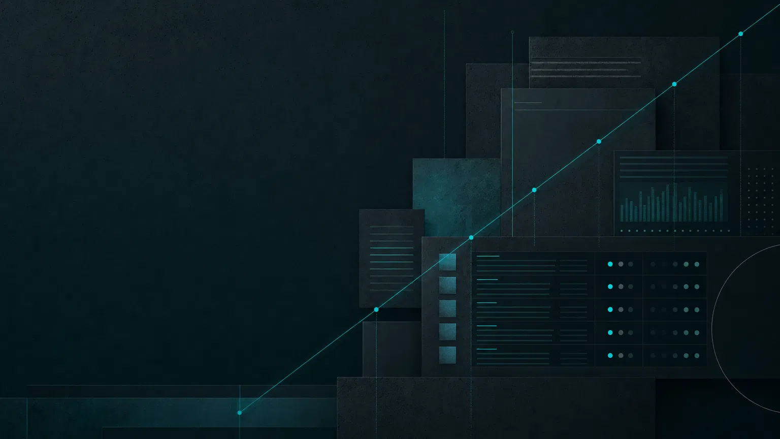 Composição abstrata escura sobre cadência de execução, placar e compromissos semanais