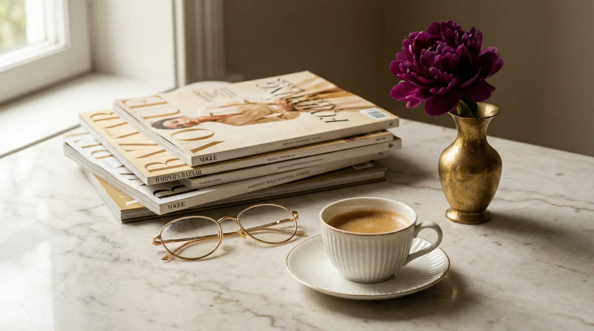 Curated lifestyle — magazines, espresso, and refinement