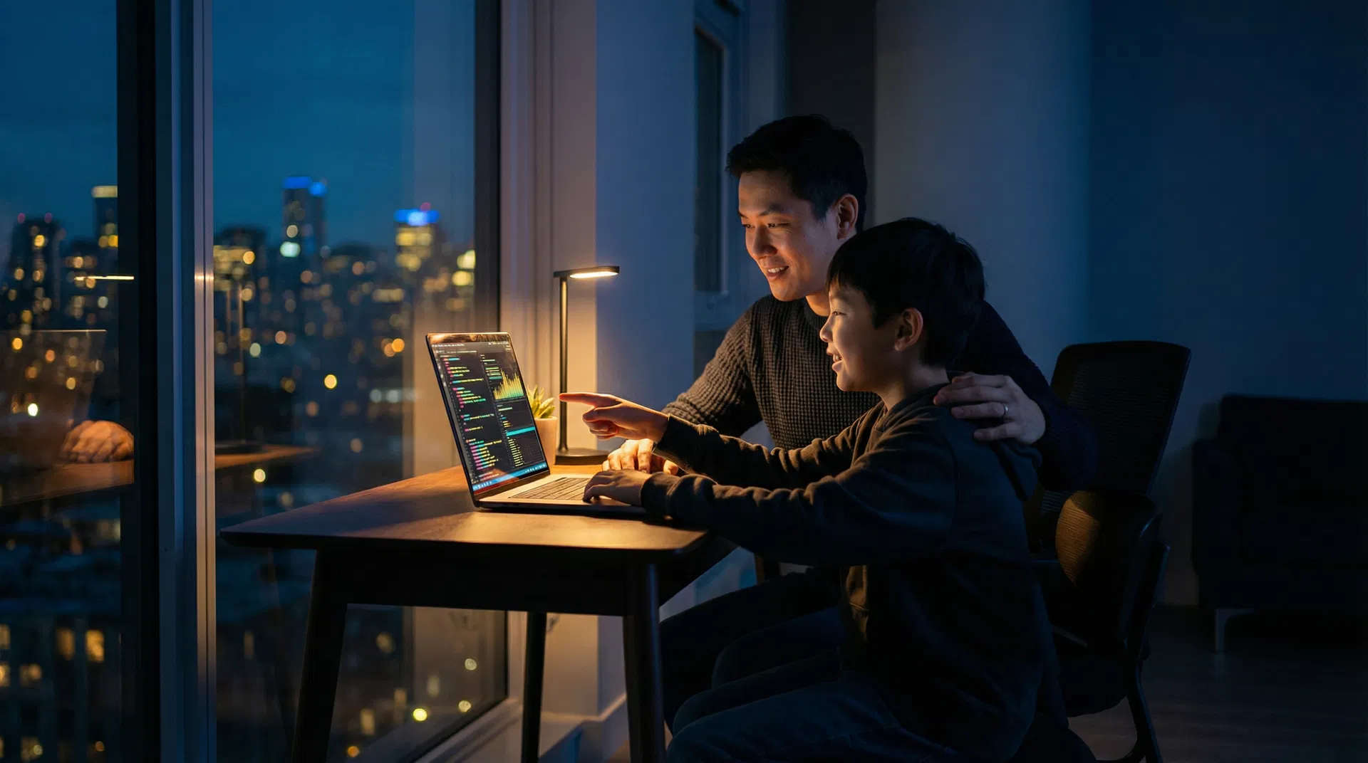 家长与孩子共同探索AI