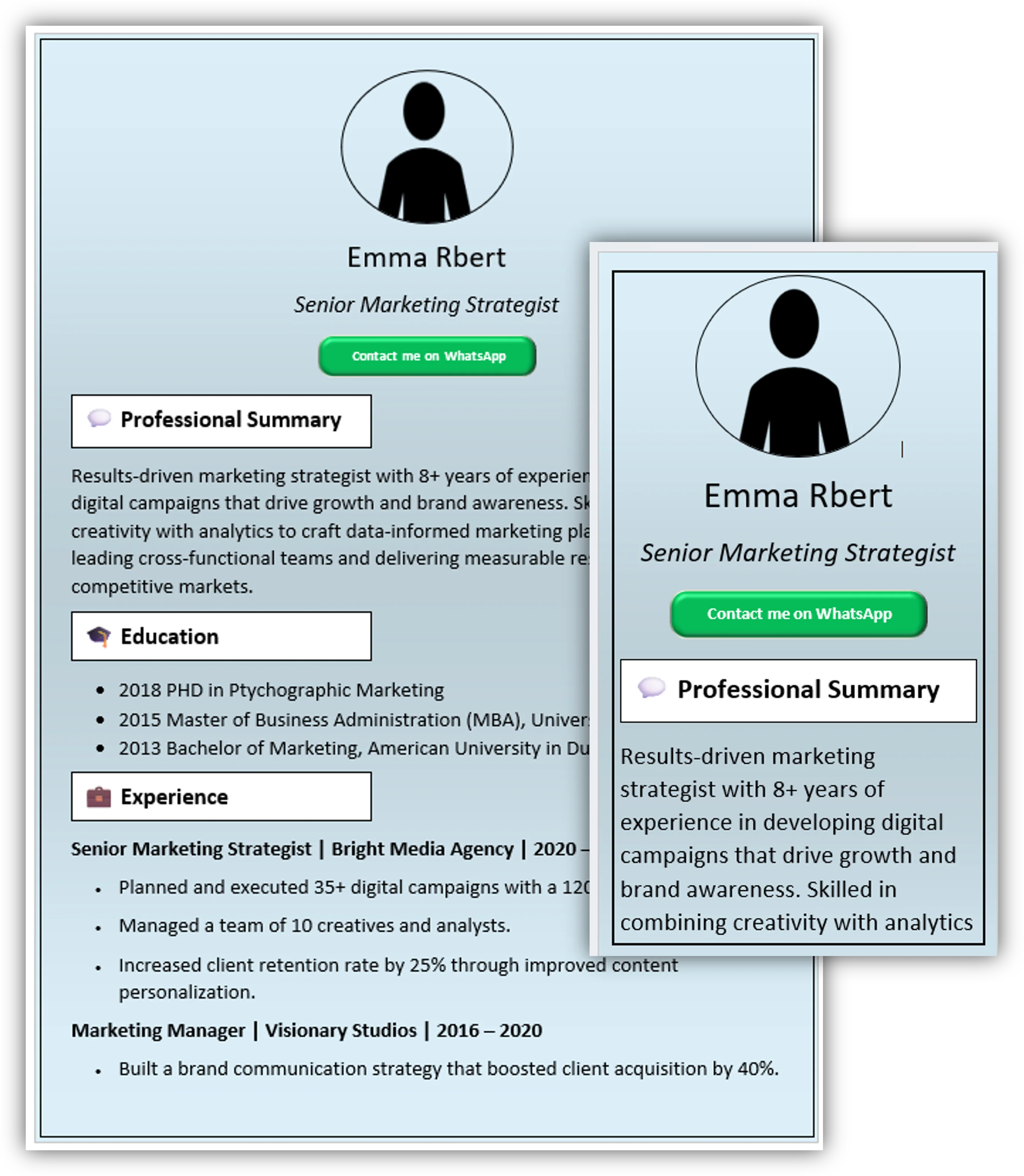 Blue Gradient CV Template (Mobile + Desktop Versions)