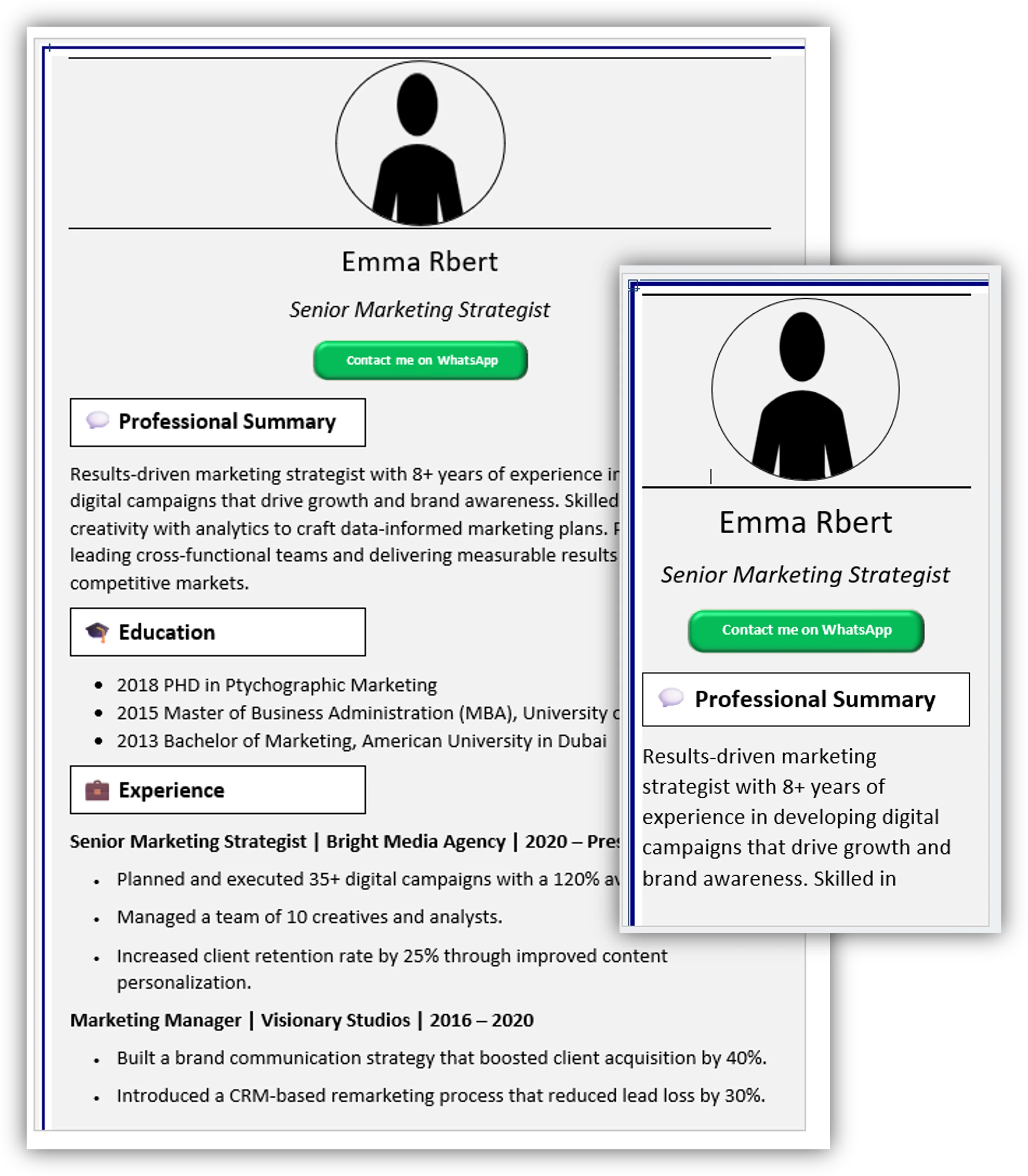 Gray with Two Margin Lines CV Template (Mobile + Desktop Versions)