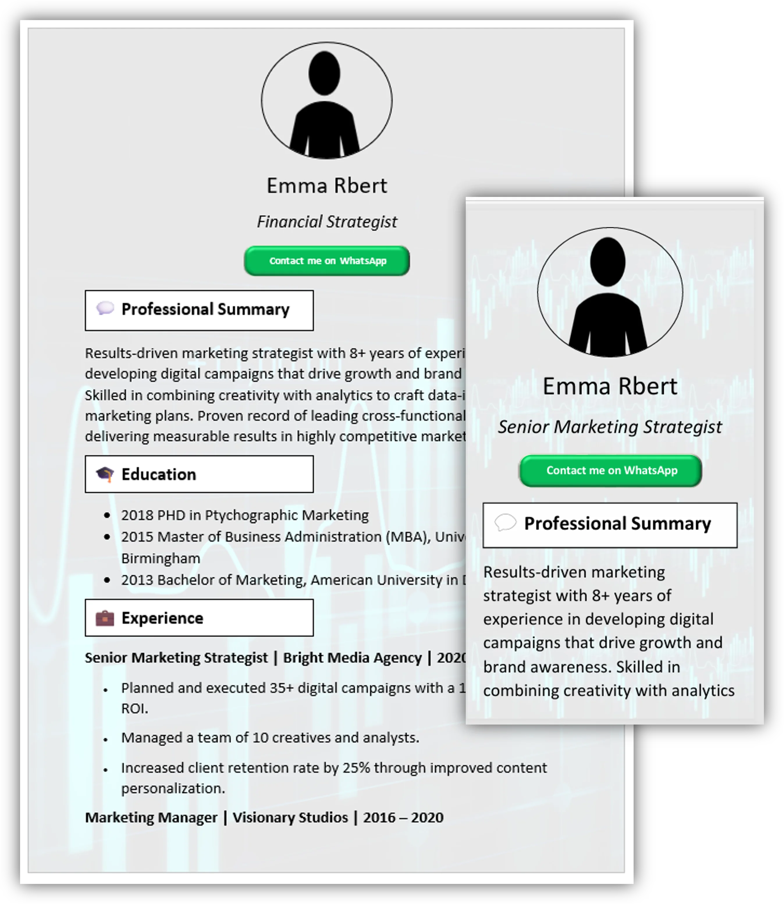 Finance Background CV Template (Mobile + Desktop Versions)