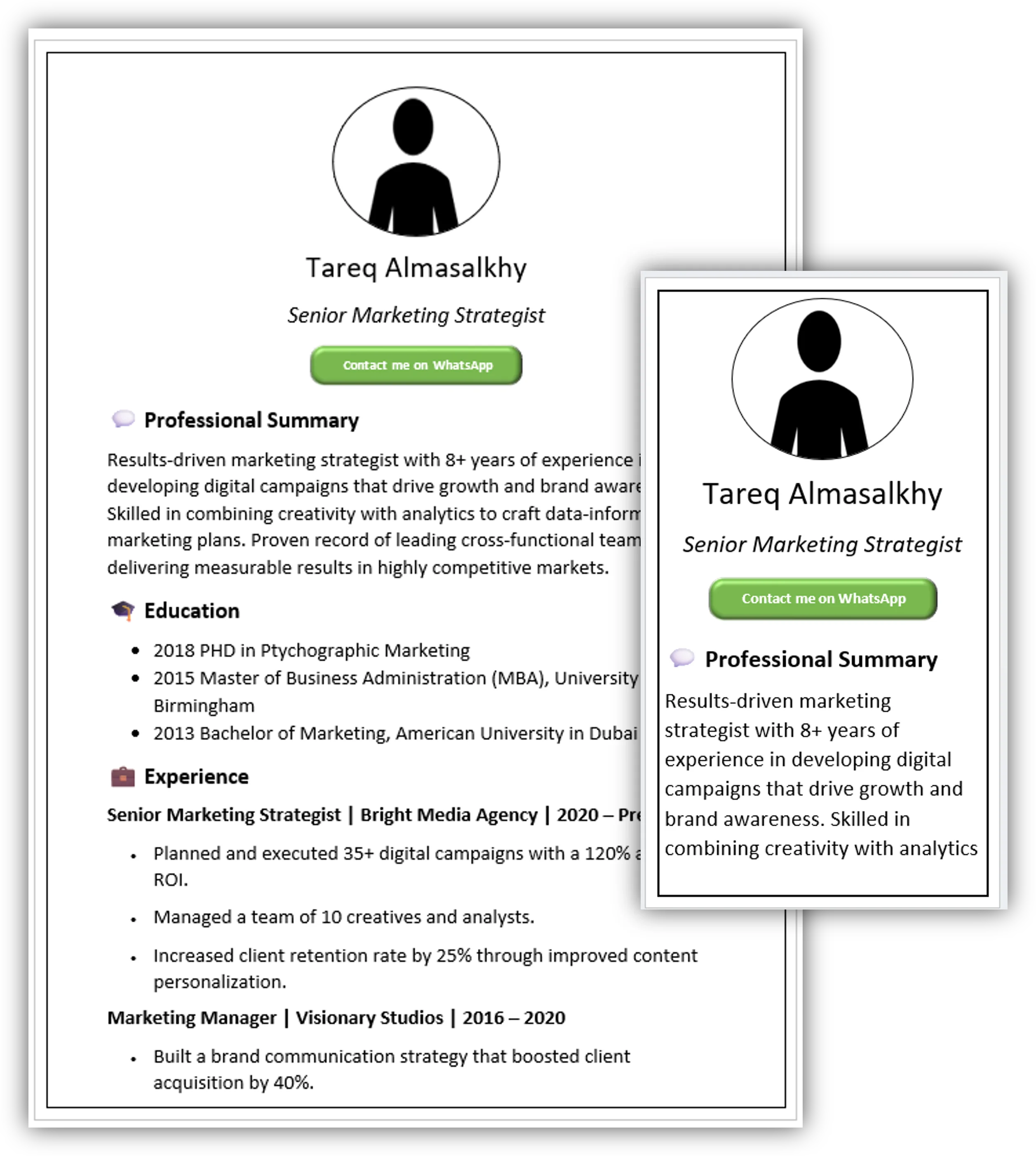 Simple White With Line Margin CV Template (Mobile + Desktop Versions)
