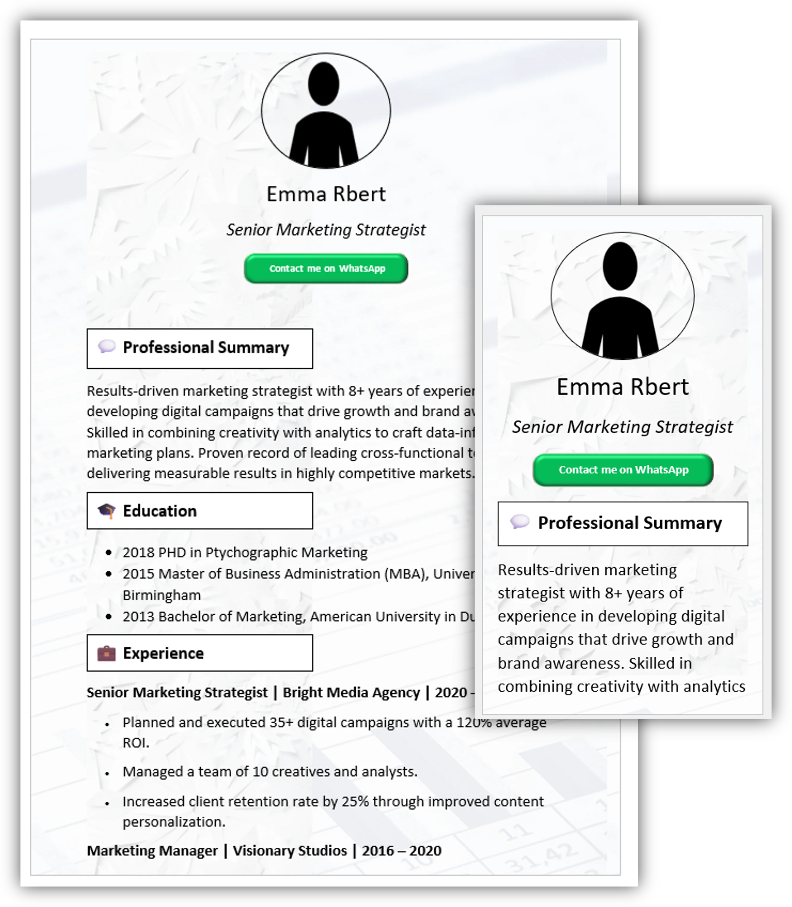 Gray Art Background CV Template (Mobile + Desktop Versions)