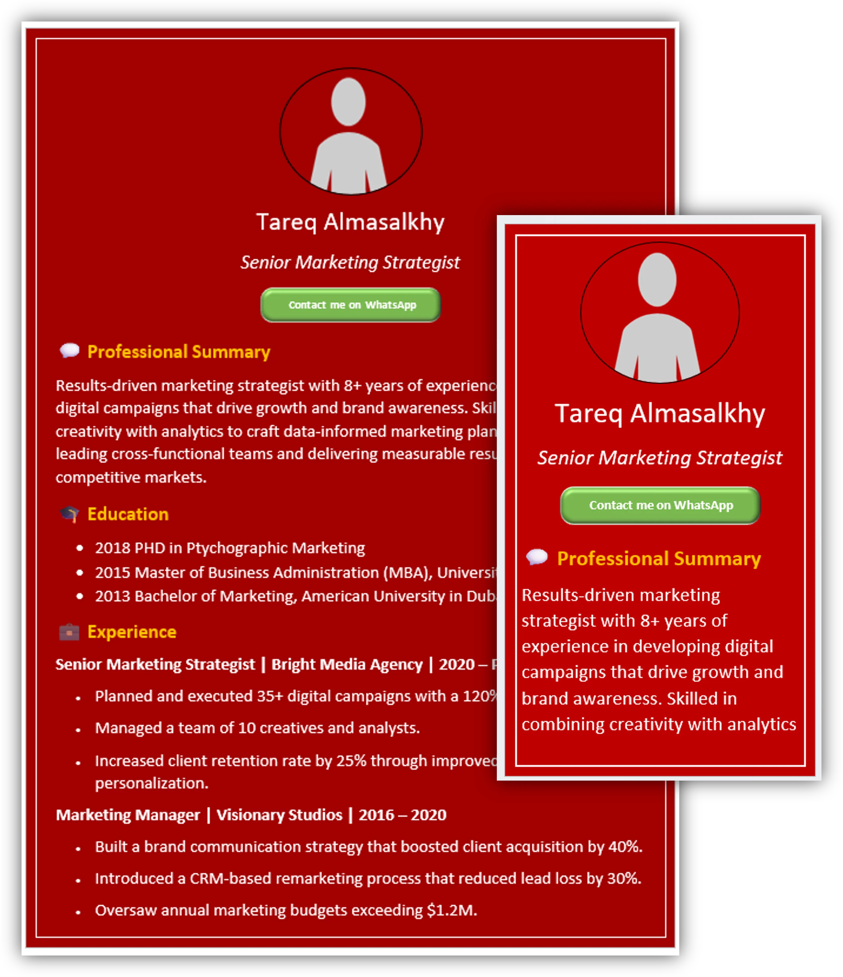 Dark Red With Margin Line CV Template (Mobile + Desktop Versions)