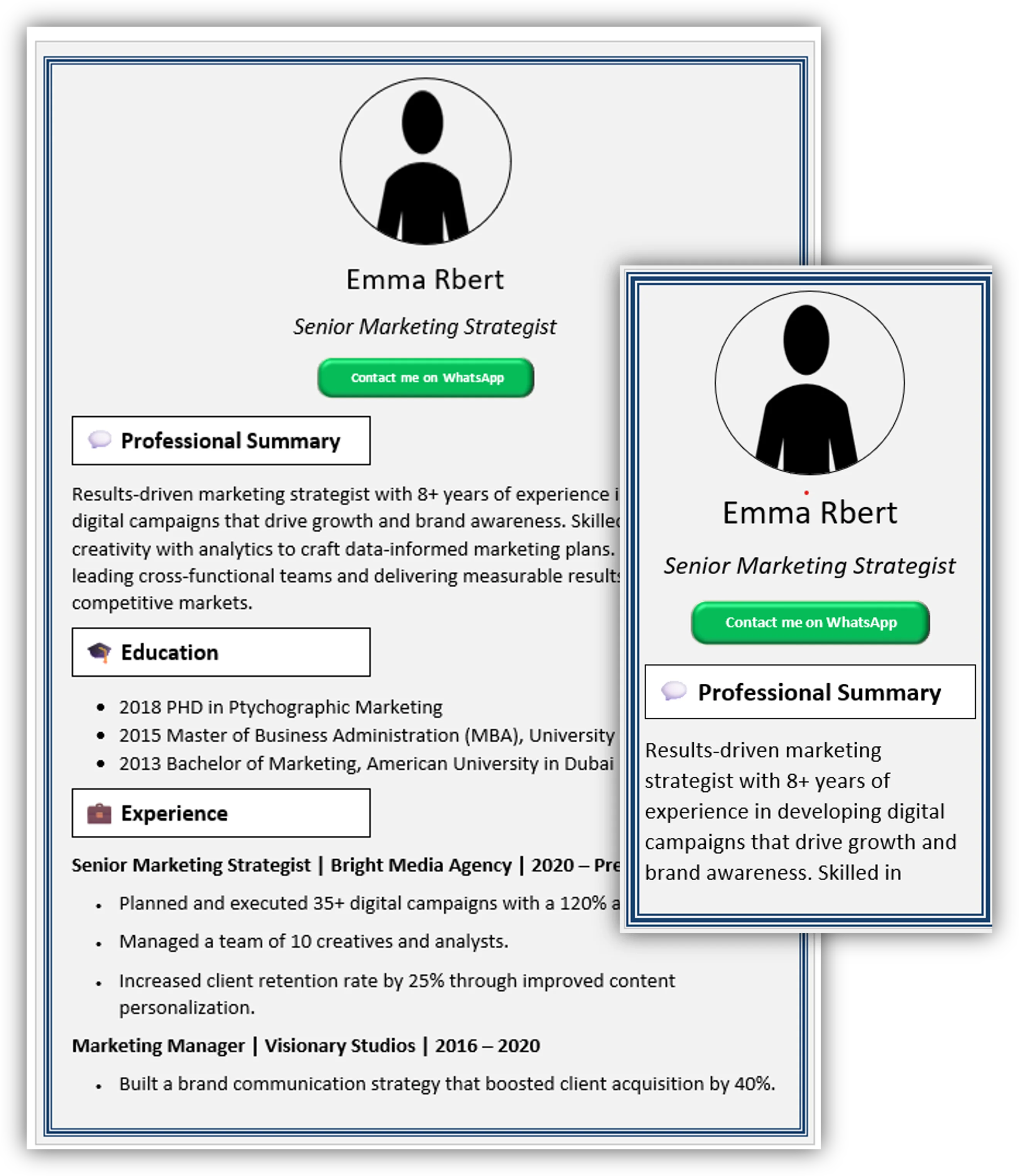 Gray With 3 Line Frame CV Template (Mobile + Desktop Versions)