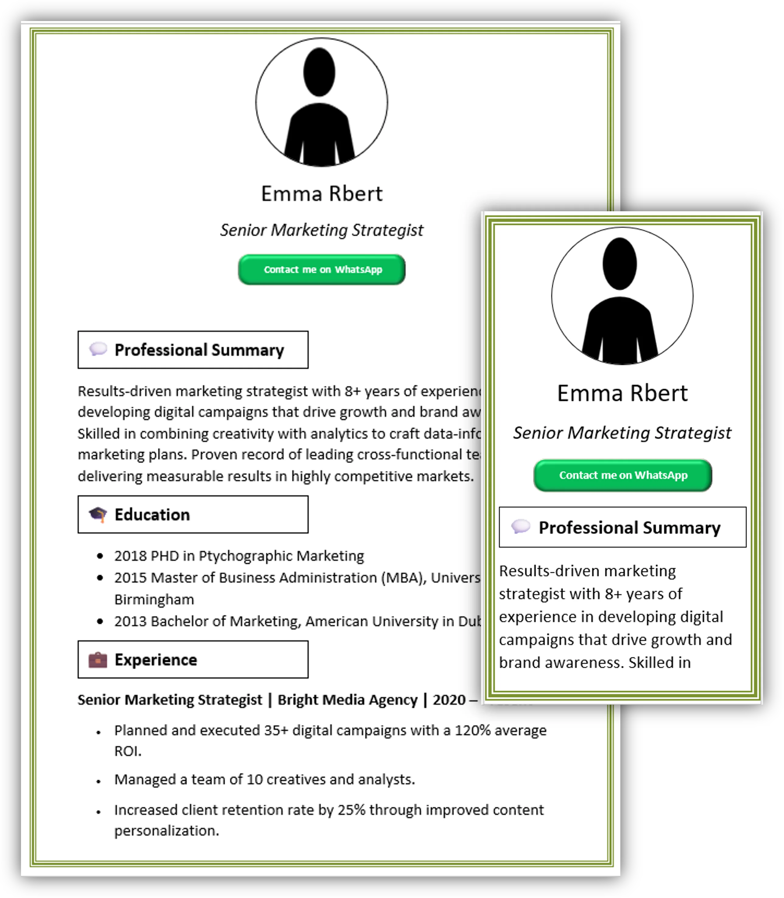 Normal With Green Margin CV Template (Mobile + Desktop Versions)