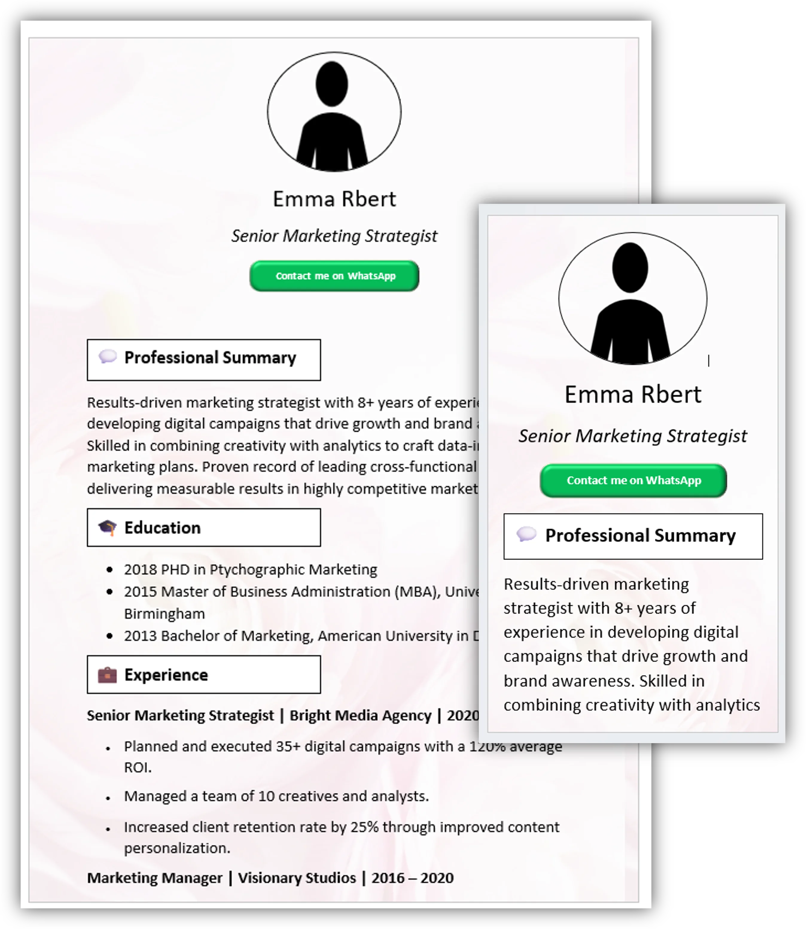 Flowers Background CV Template (Mobile + Desktop Versions