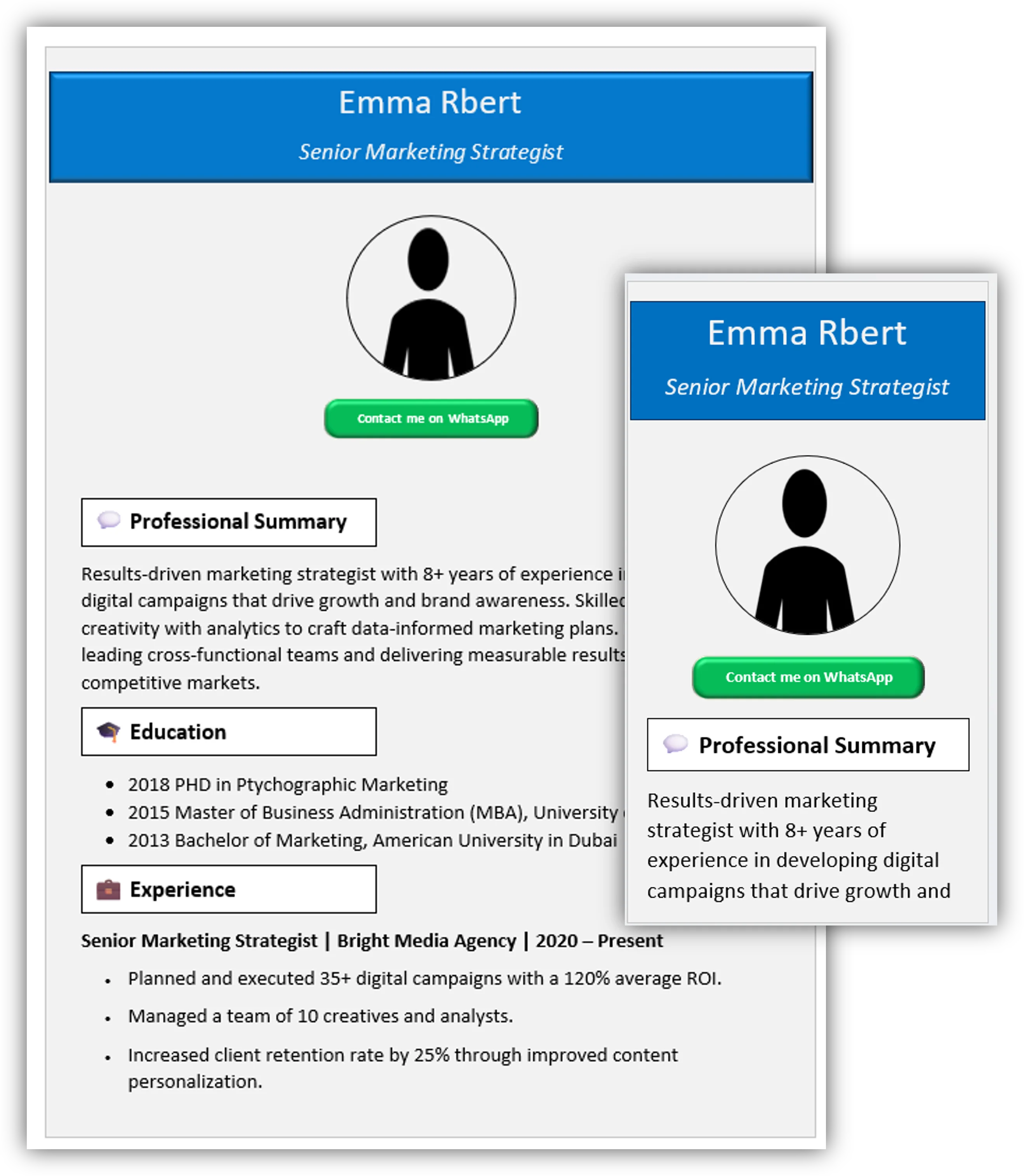 Header Blue  Header CV Template (Mobile + Desktop Versions)