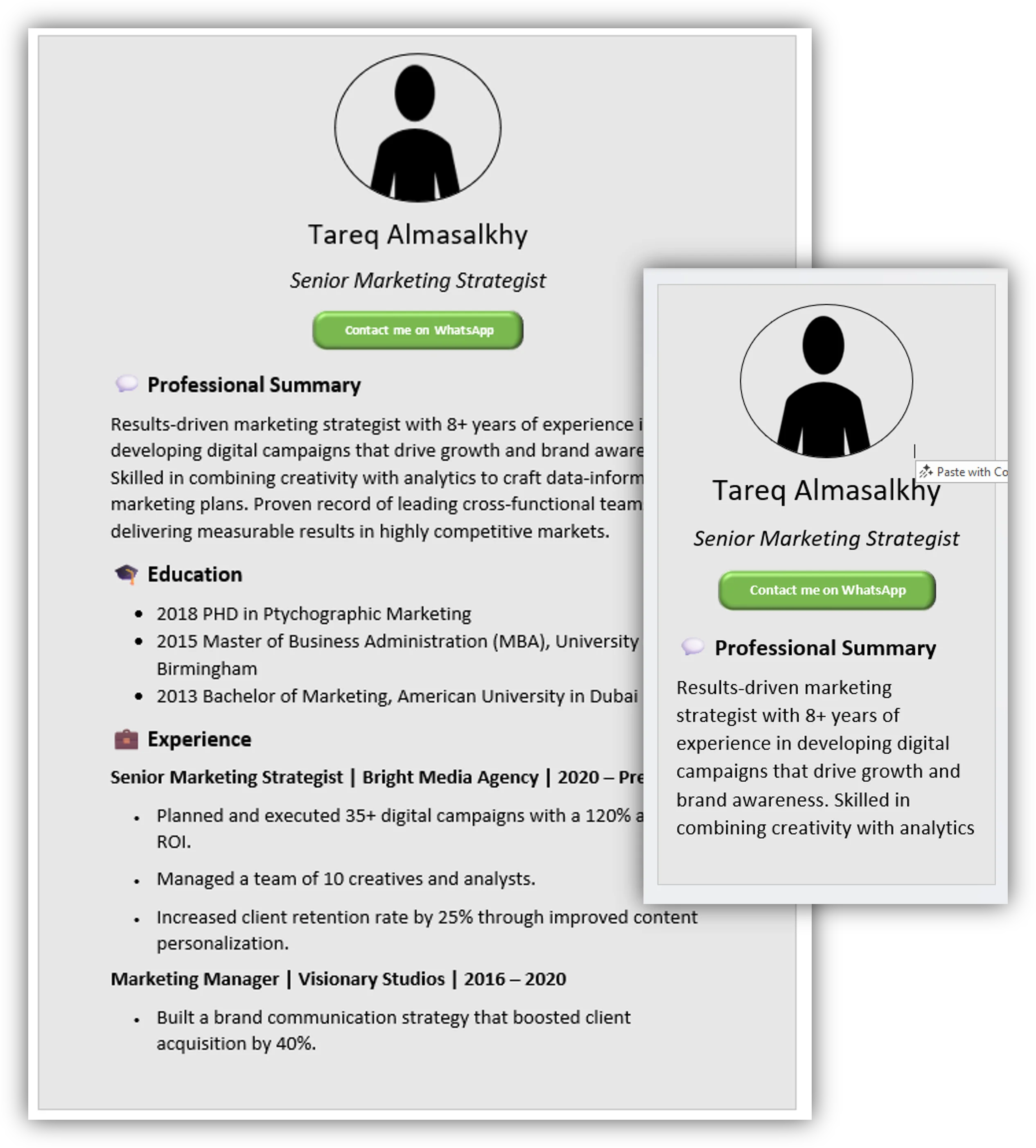 Simple Gray CV Template (Mobile + Desktop Versions)