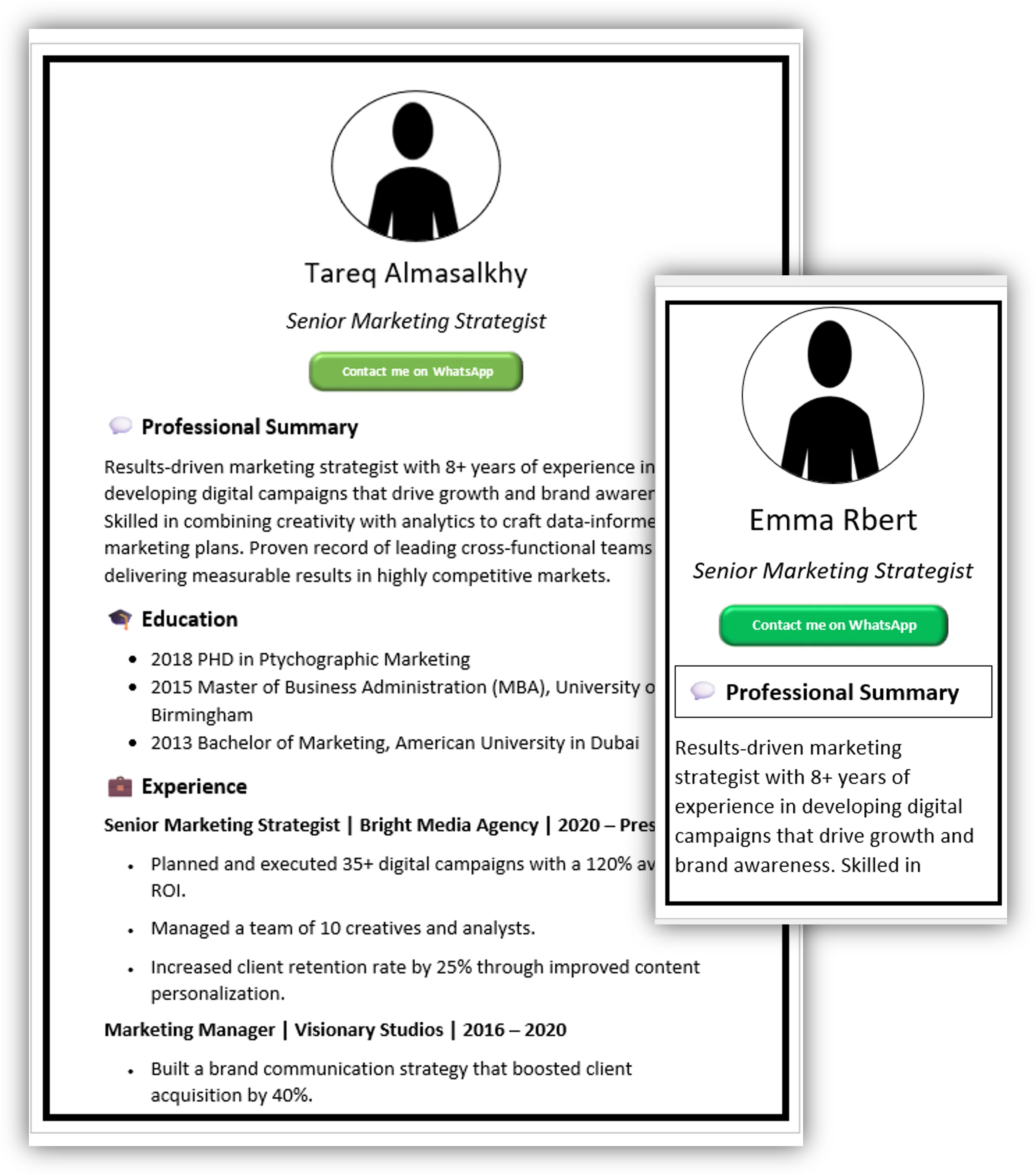 Simple White With Thick Margin Line CV Template (Mobile + Desktop Versions)