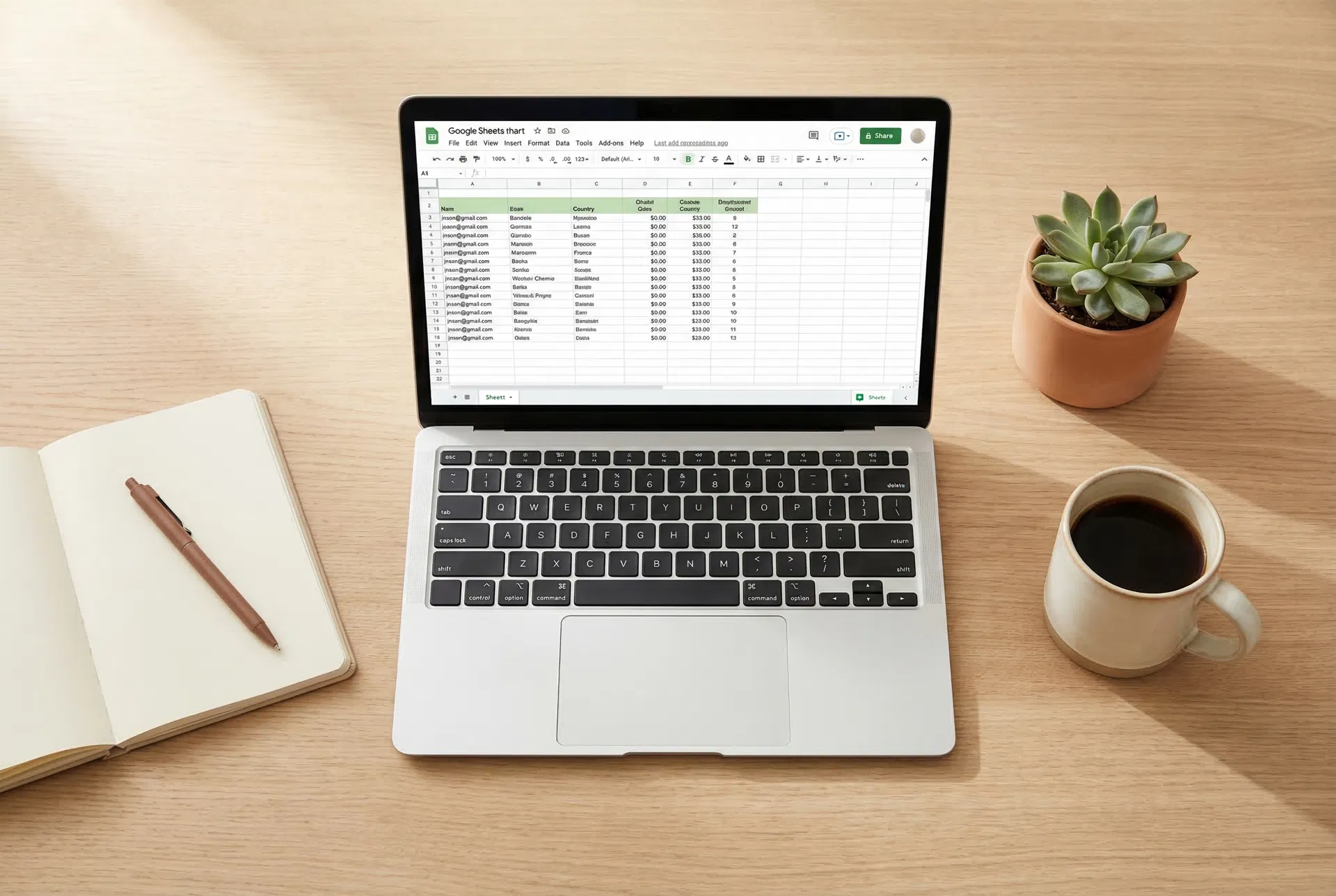 Google Sheets workspace