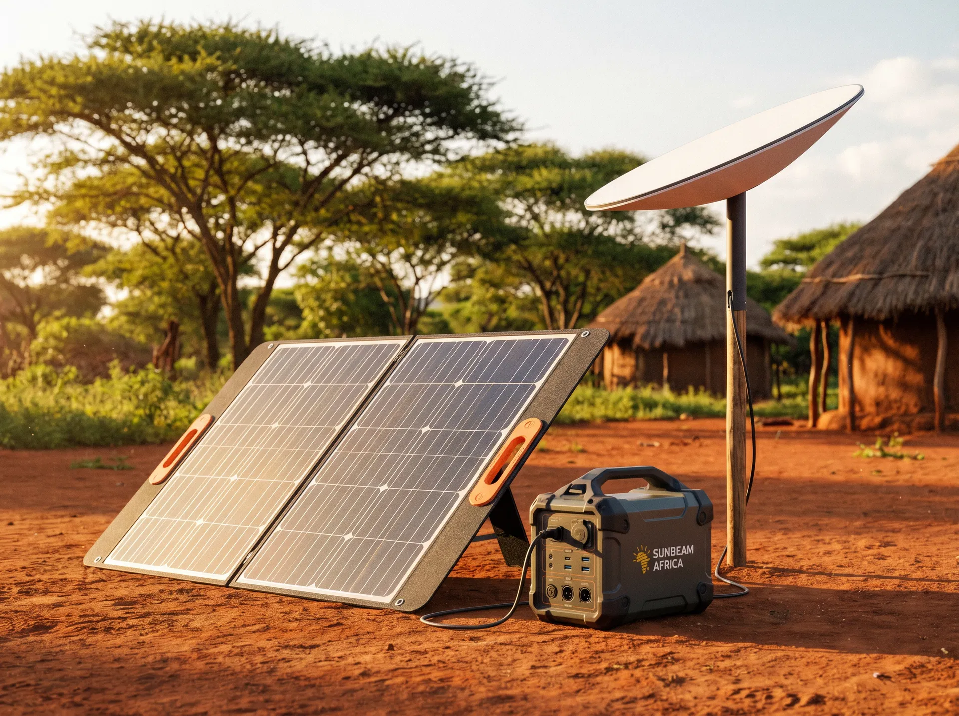Solar kit and Starlink dish in rural Africa