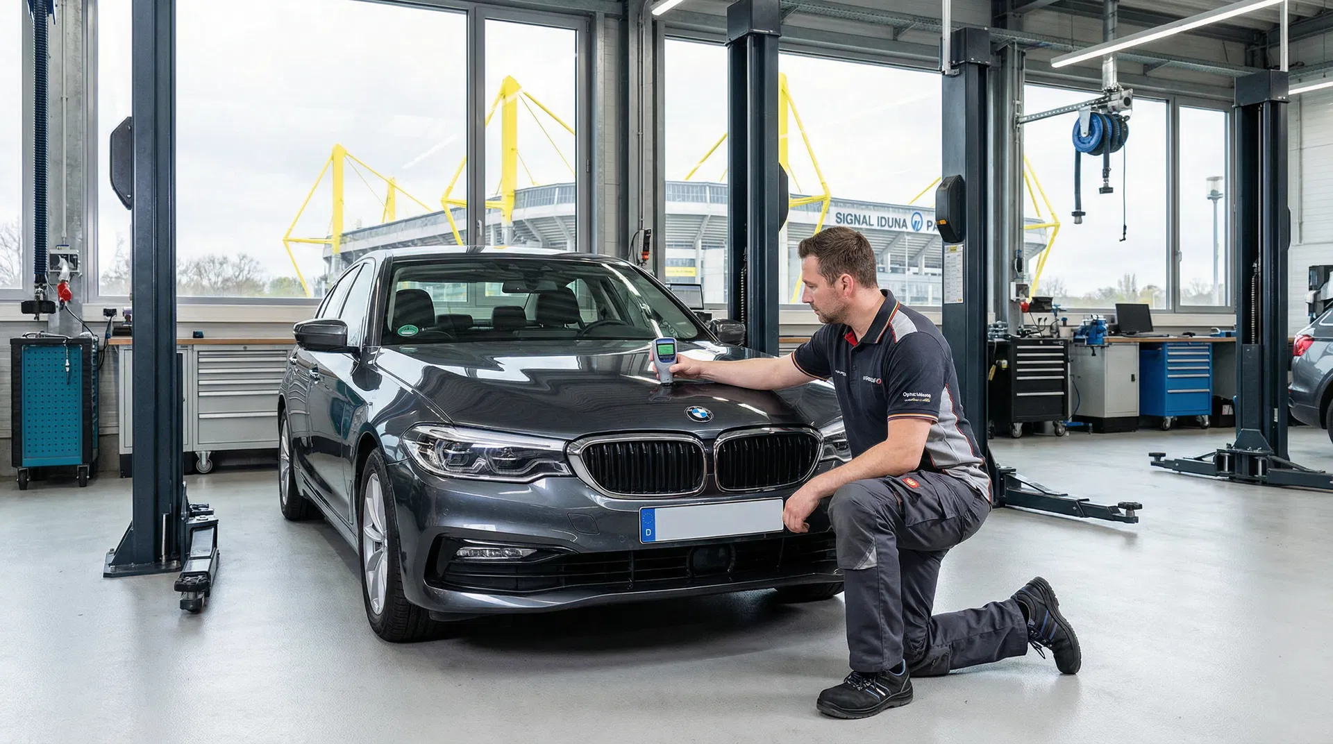 KFZ-Sachverständiger bei der professionellen Fahrzeugbegutachtung in Dortmund