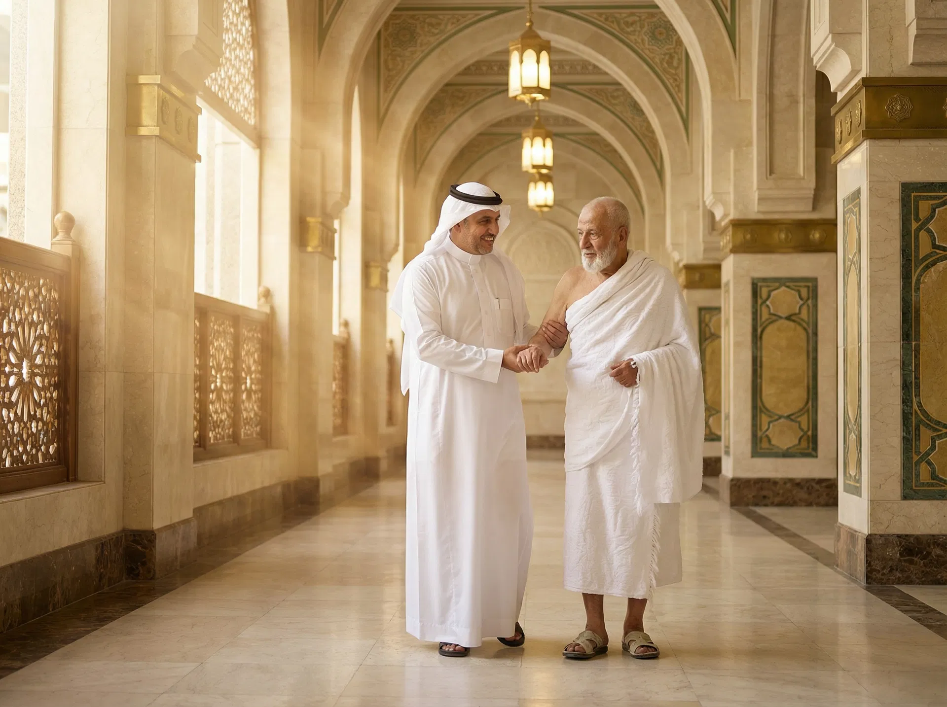 مرافق يساعد حاجاً