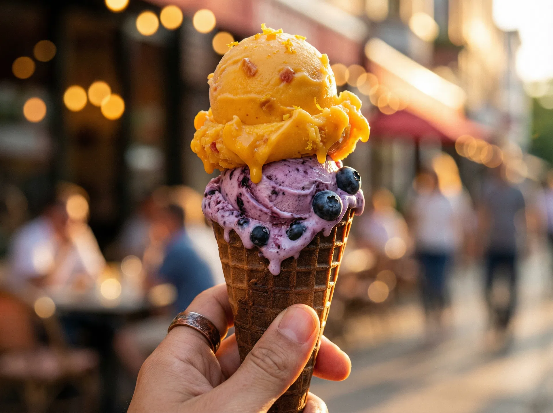 Mango & Blaubeere im Waffelbecher