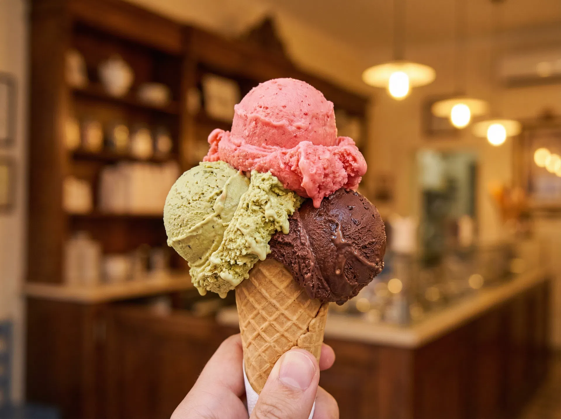 Handgemachtes Gelato im Waffelbecher