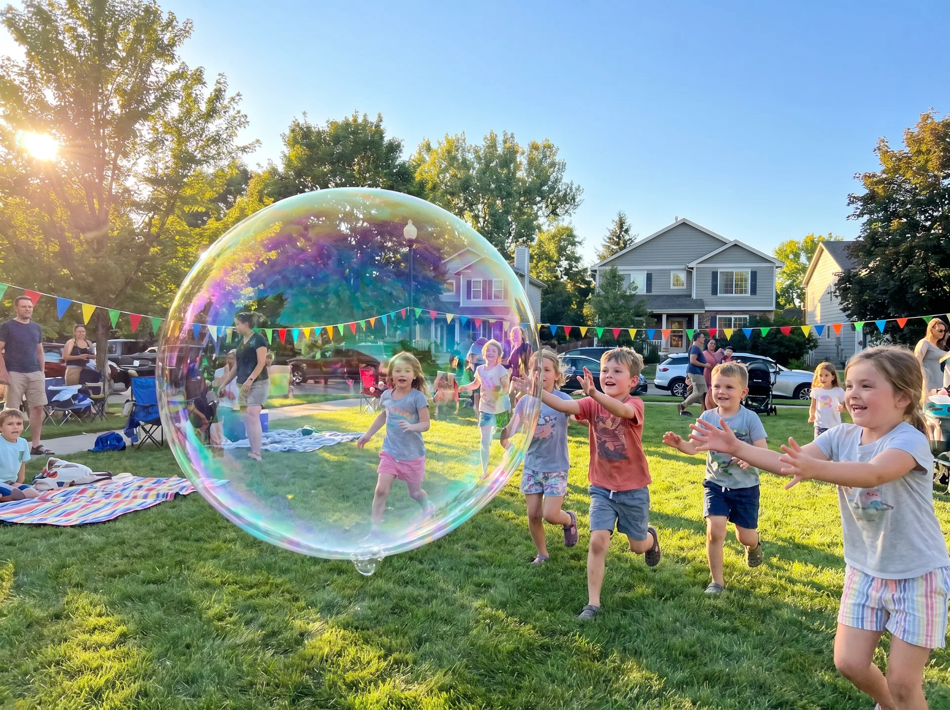 Giant bubbles at a community event