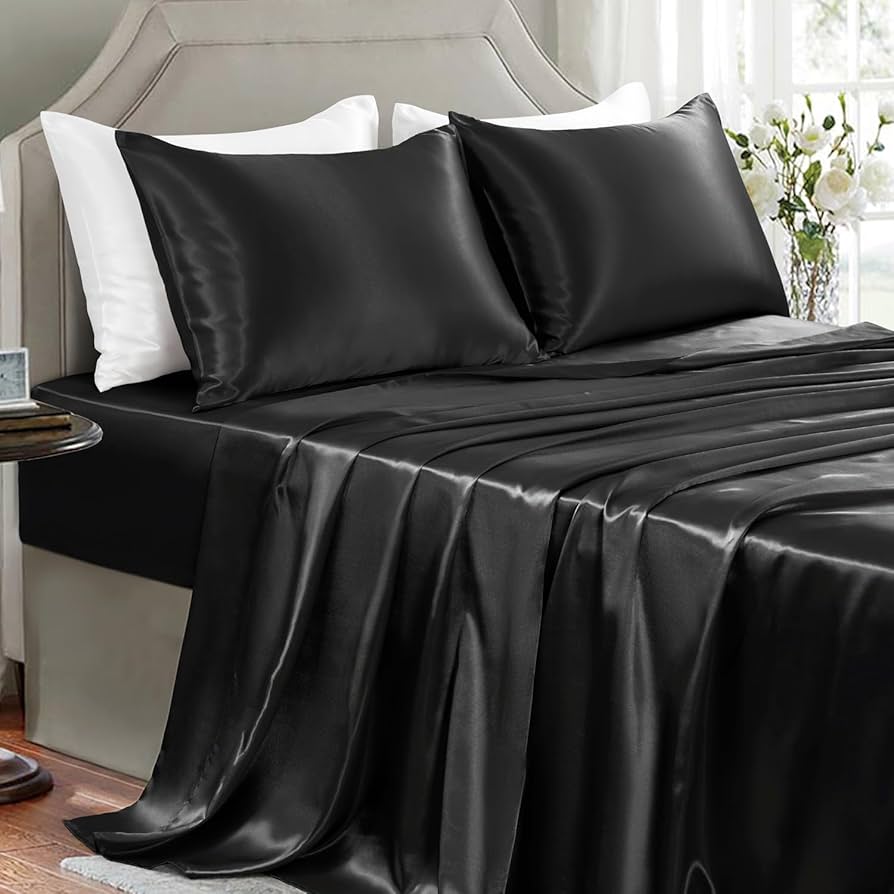 Premium Black Silk Bedsheet Set
