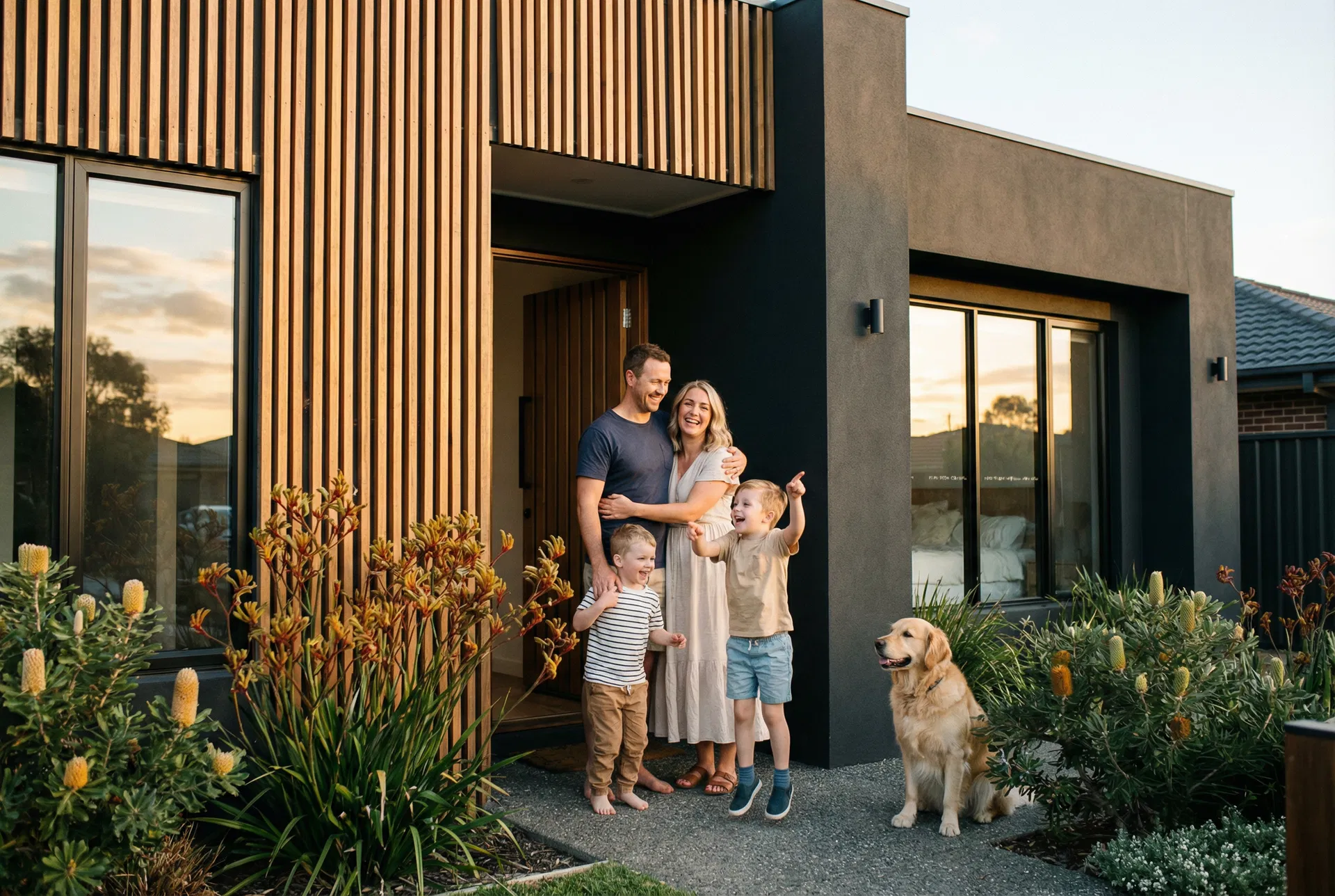 Family at their new home