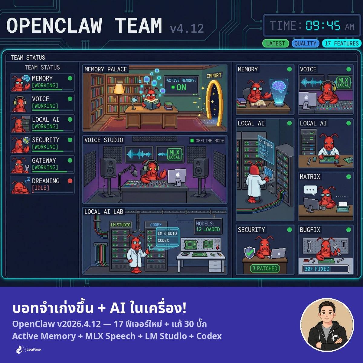 OpenClaw v2026.4.12 อัปเดตใหญ่จัดเต็ม 17 ฟีเจอร์ใหม่ แก้ 30 กว่าบั๊ก Active Memory และ LM Studio