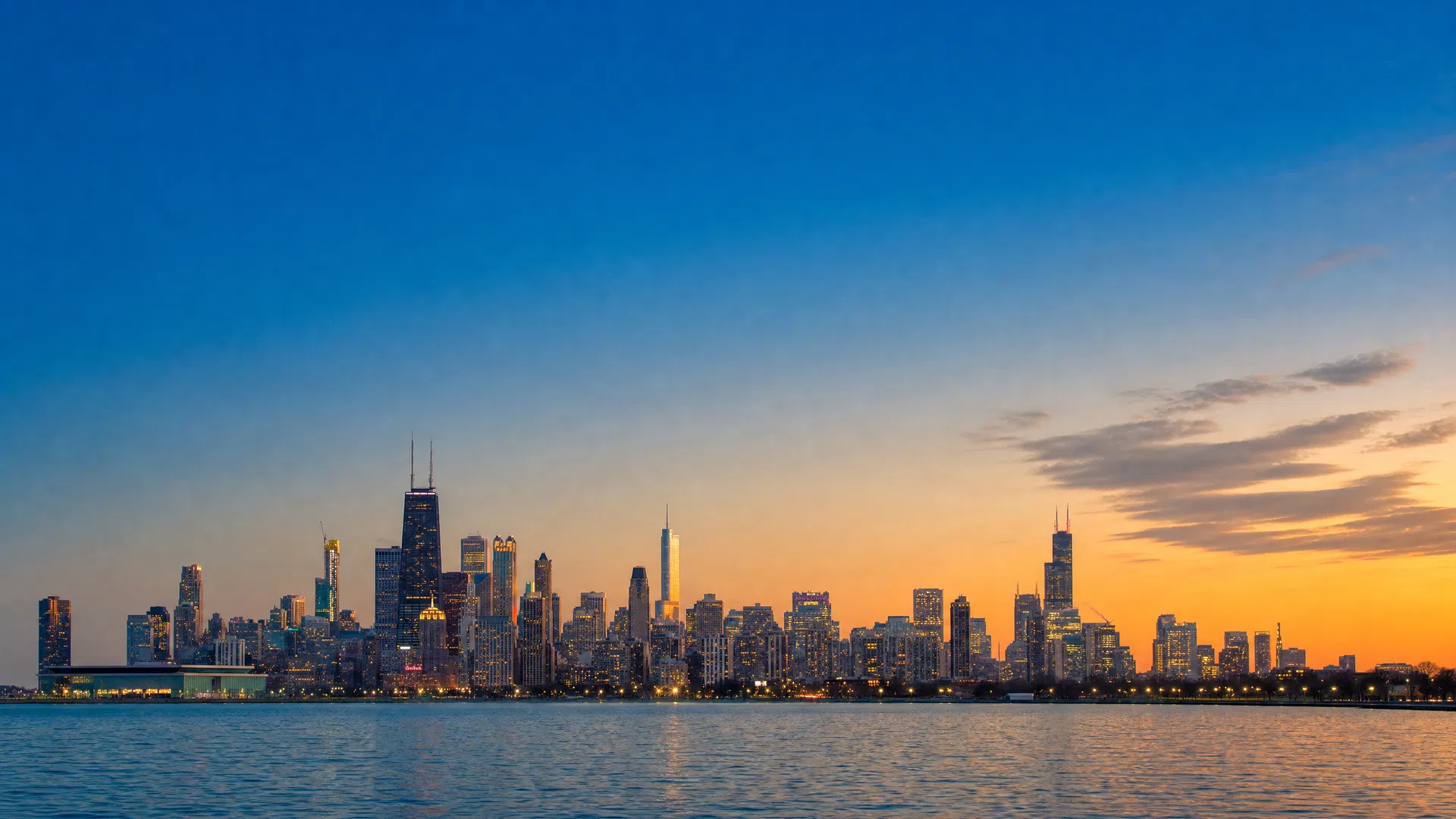 Chicago skyline at dusk