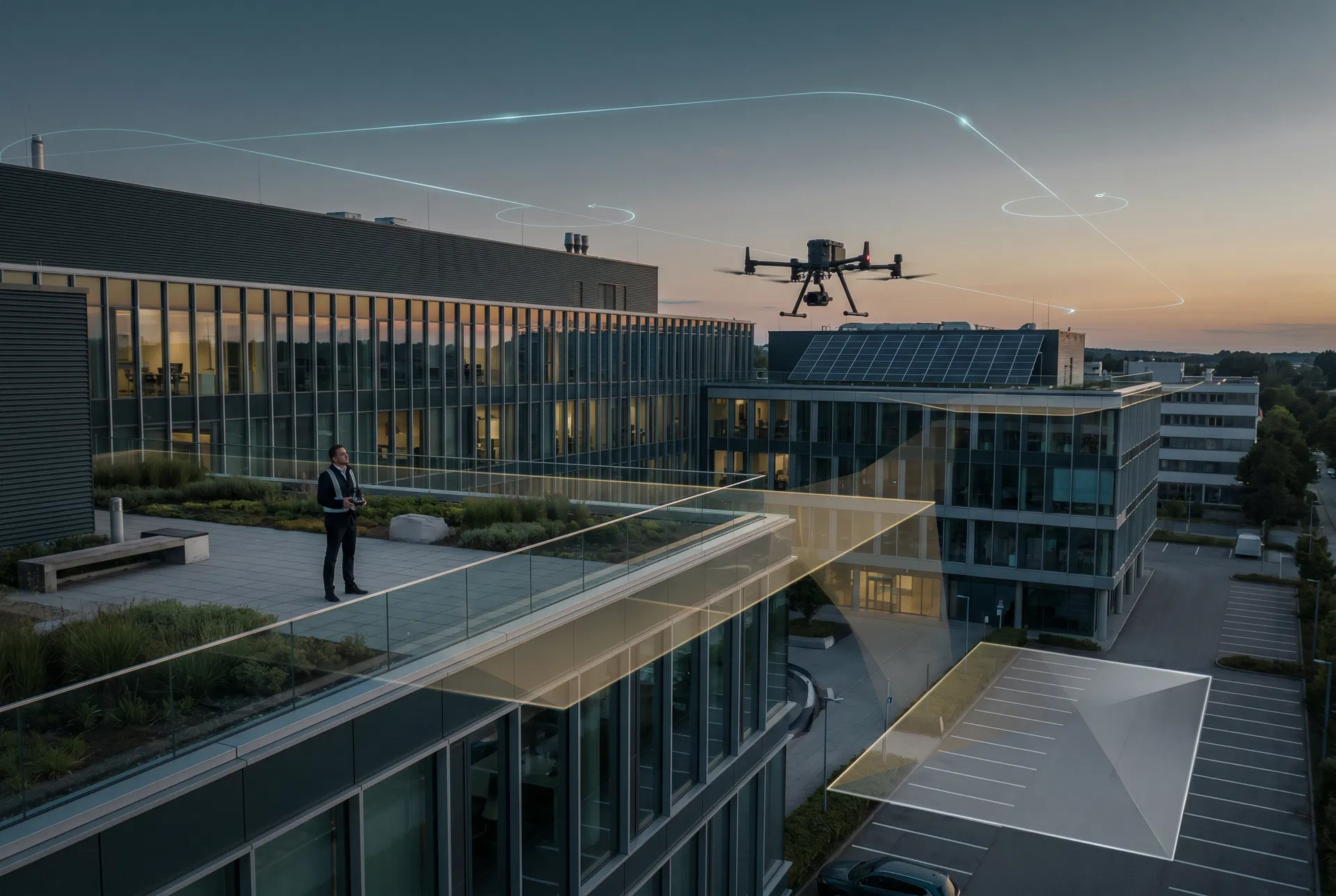 Drone capture operations around a commercial building