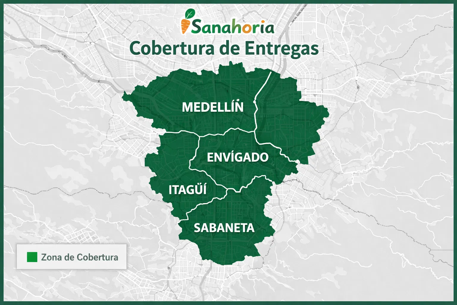 Mapa de cobertura Sanahoria Foods