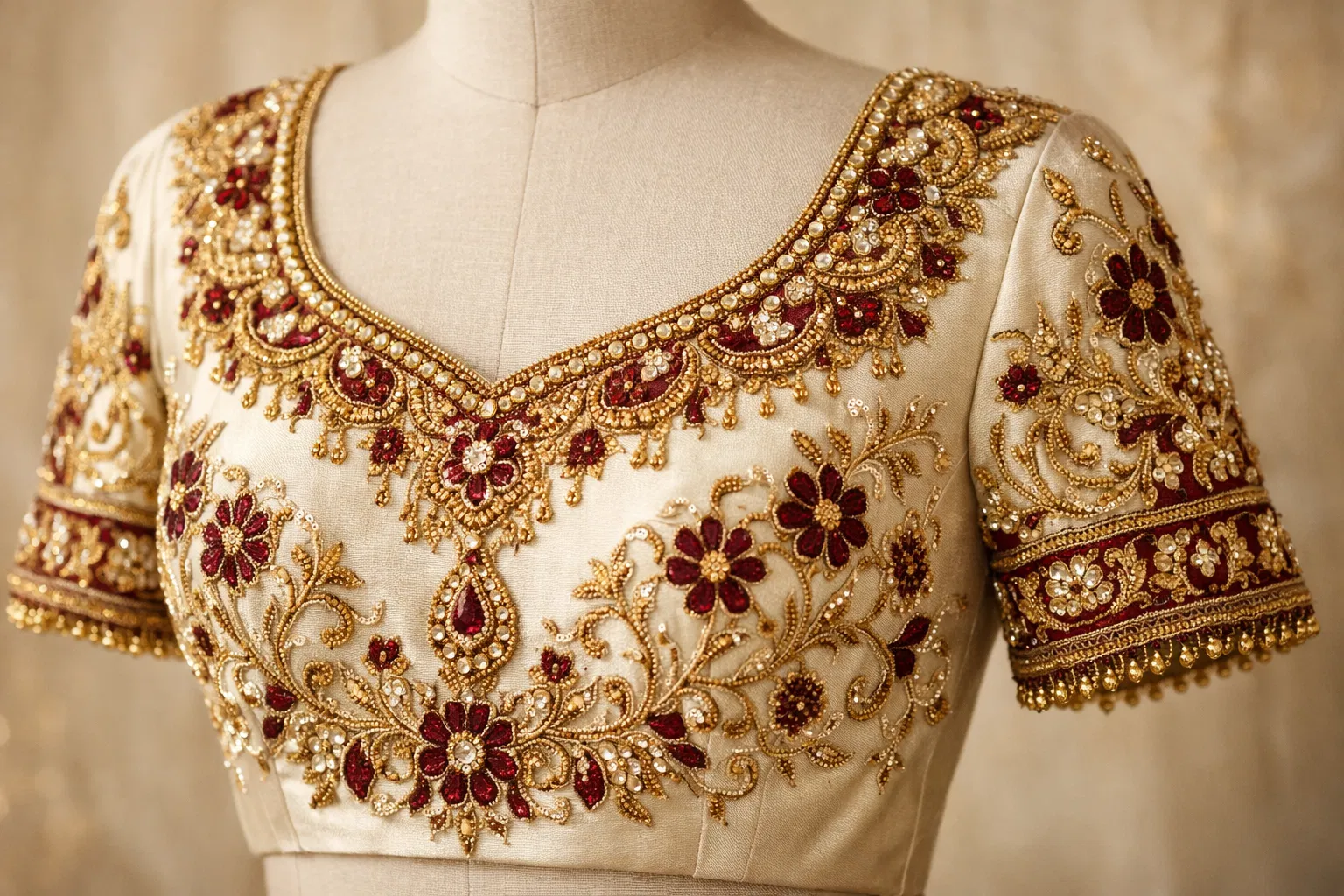 Premium bridal blouse with handcrafted Aari work